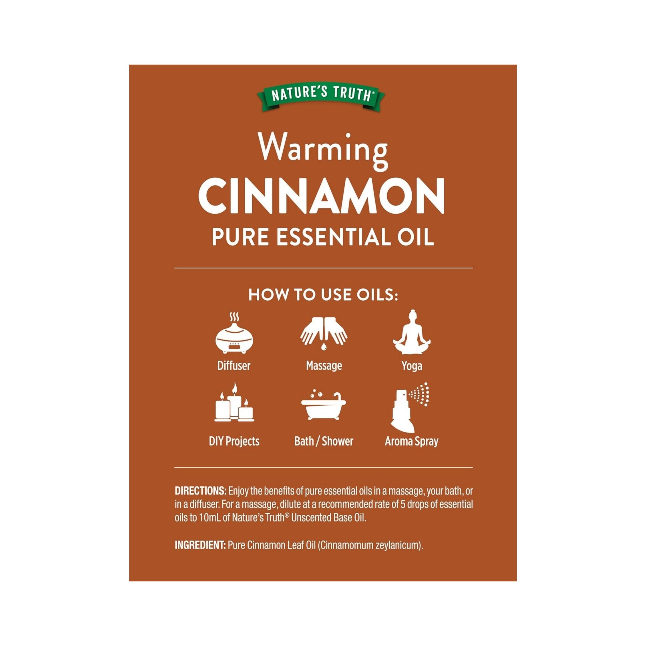 Nature's Truth Cinnamon Pure Essential Warming Aromatherapy Oil 15mL