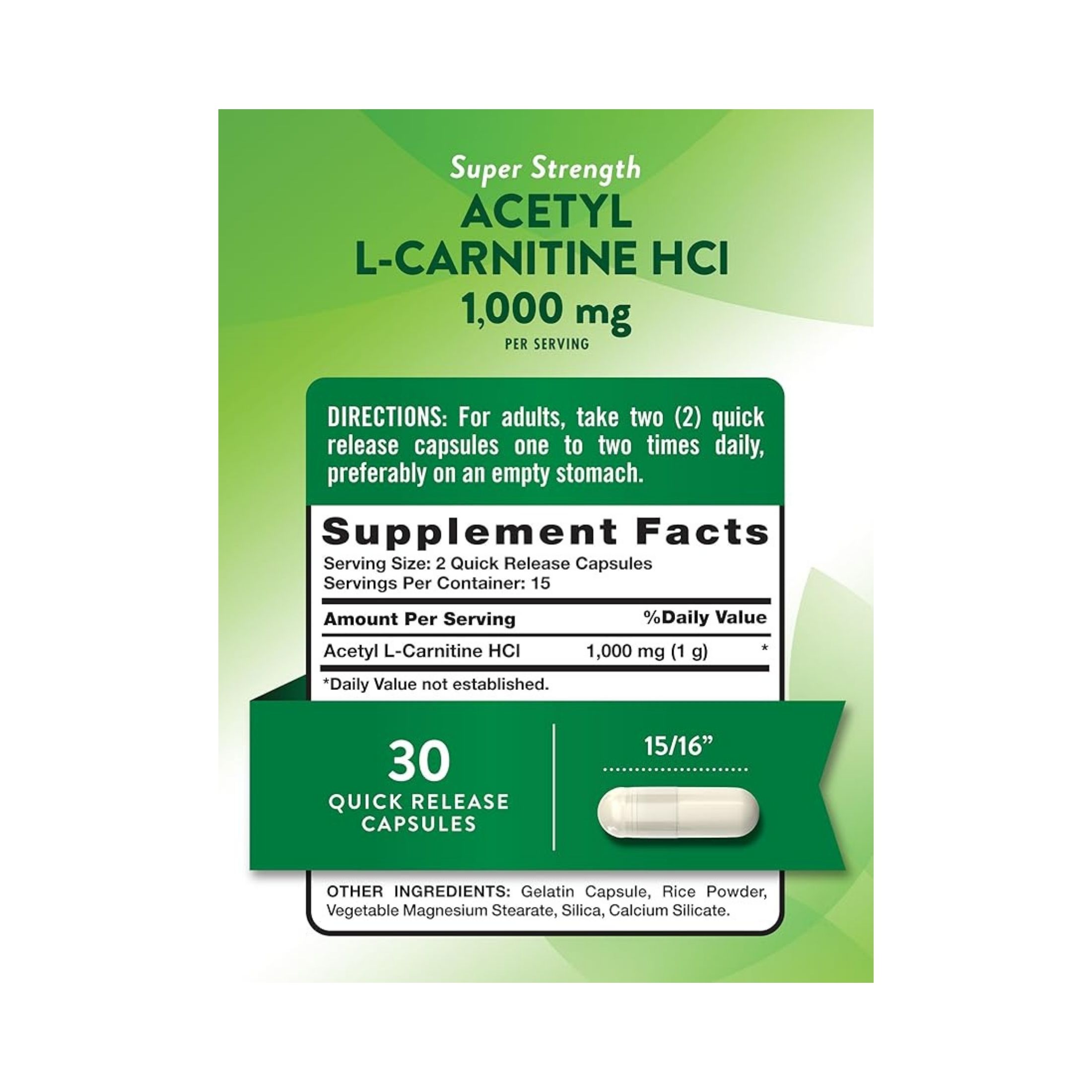 Nature's Truth Super Strength Acetyl L-Carnitine HCL 1,000 Mg Capsules