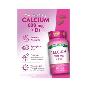 Nature's Truth Calcium Plus Vitamin D3, 600 Mg, 60 Coated Caplets