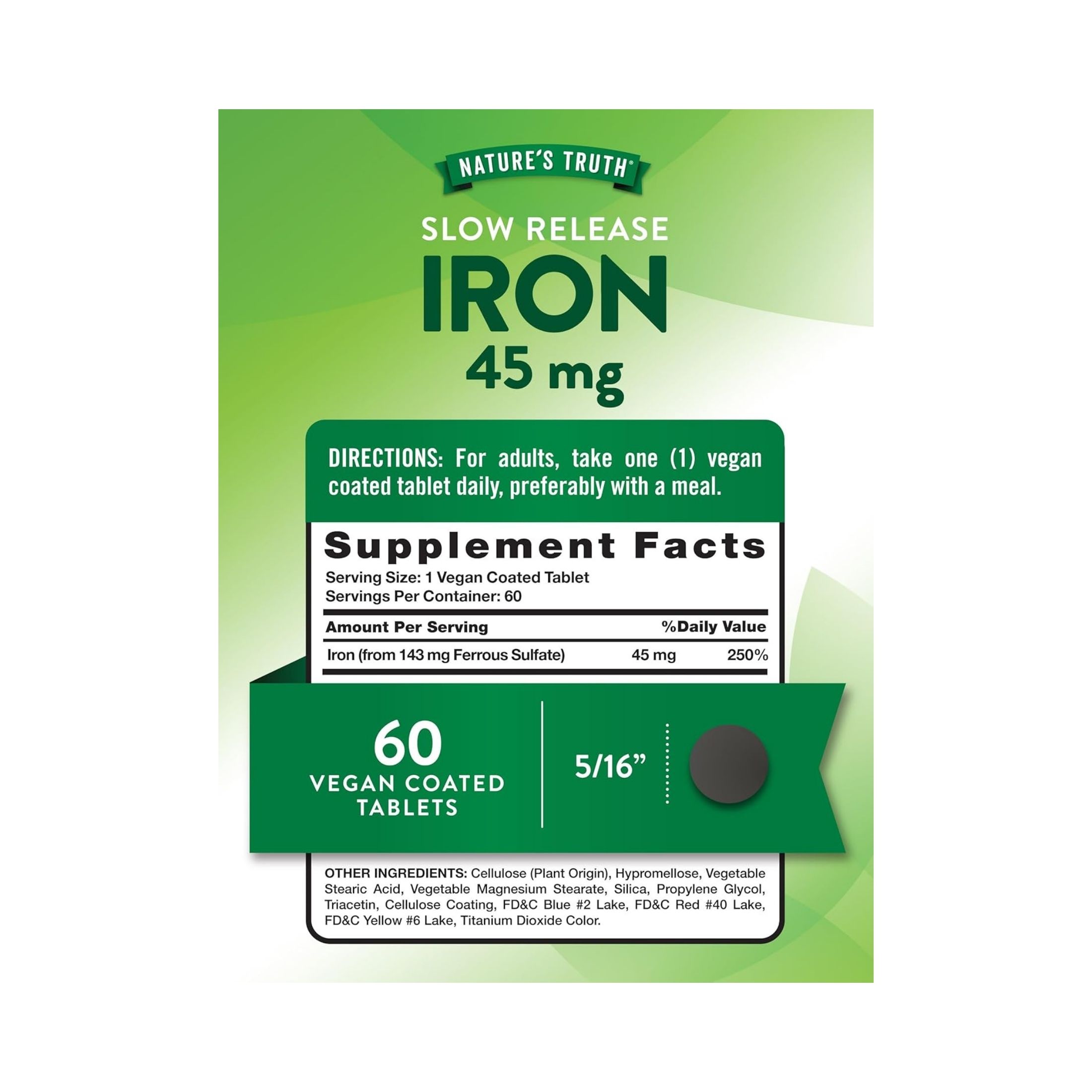Nature's Truth Slow Release Tablets 45 Mg Iron