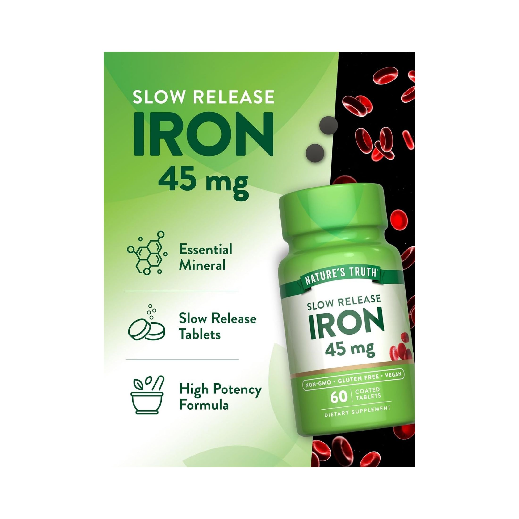 Nature's Truth Slow Release Tablets 45 Mg Iron