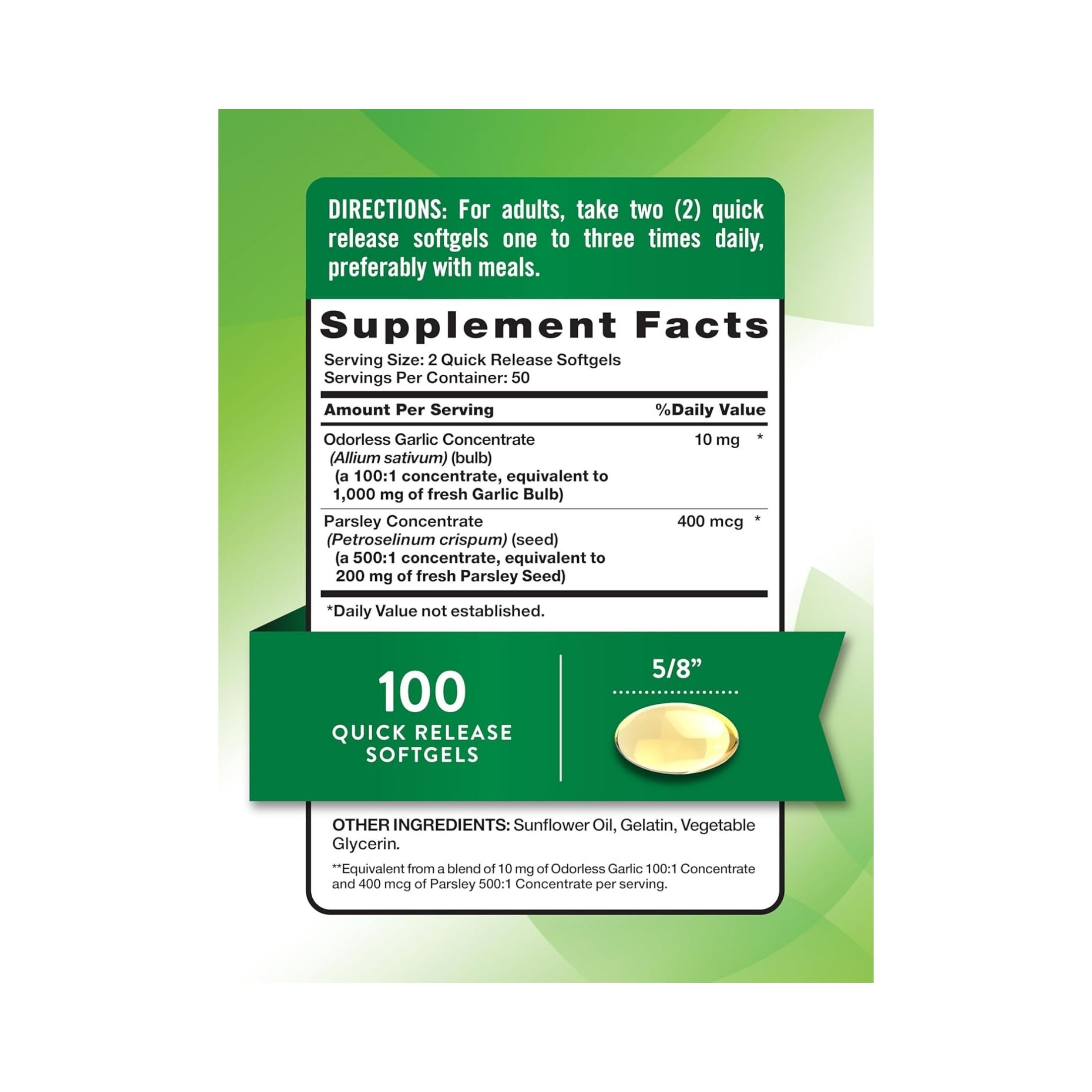 Nature's Truth Odorless Garlic And Parsley 1200mg