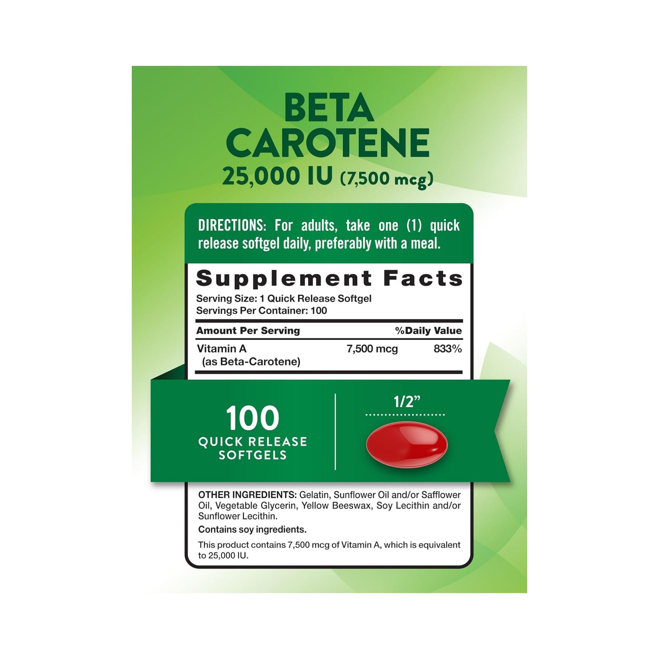 Nature's Truth Beta Carotene Vitamin, 25,000 IU, 100 Caps