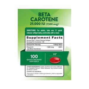 Nature's Truth Beta Carotene Vitamin, 25,000 IU, 100 Caps