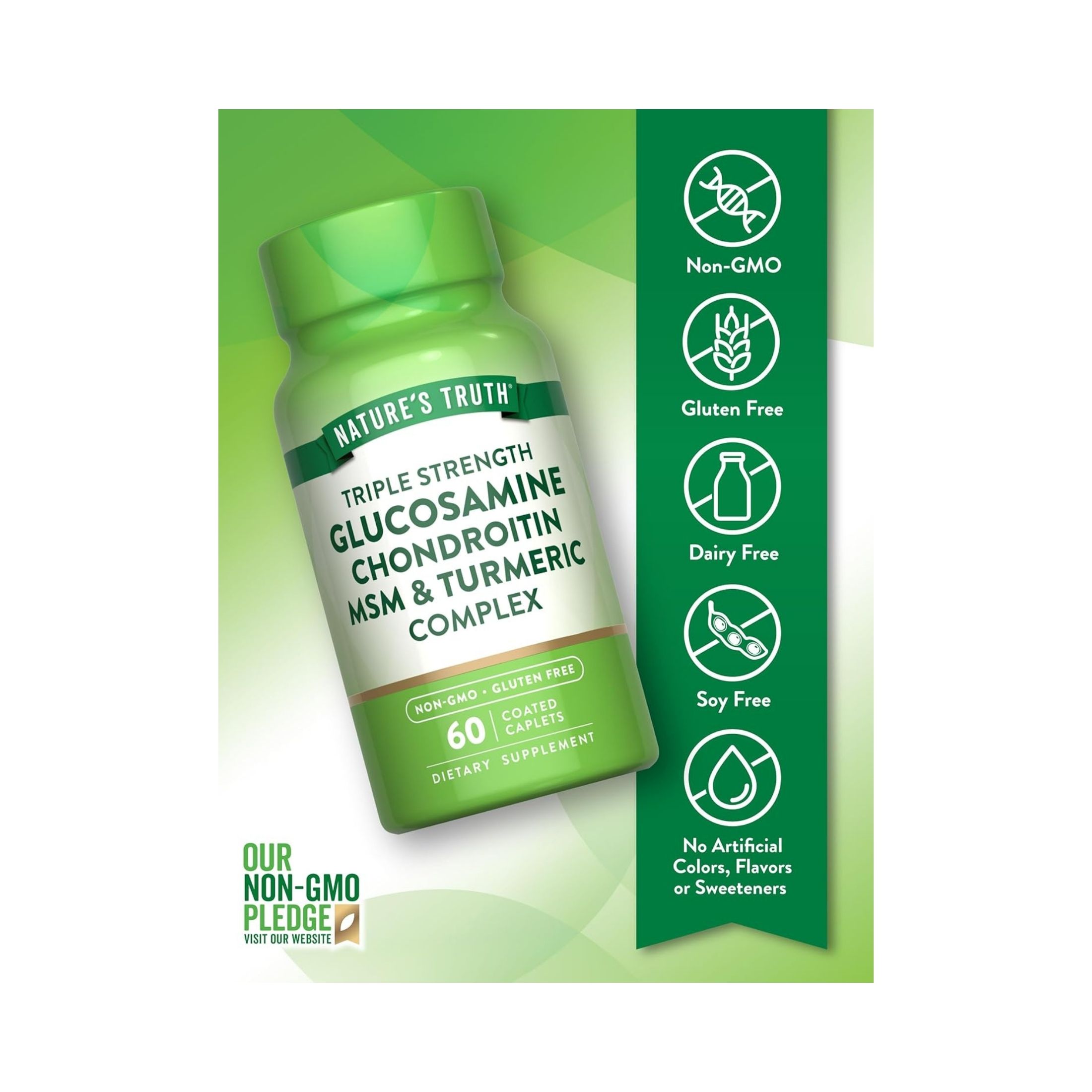 Nature's Truth Triple Strength Glucosamine Chondroitin MSM & Turmeric Complex, 60 Coated Caplets