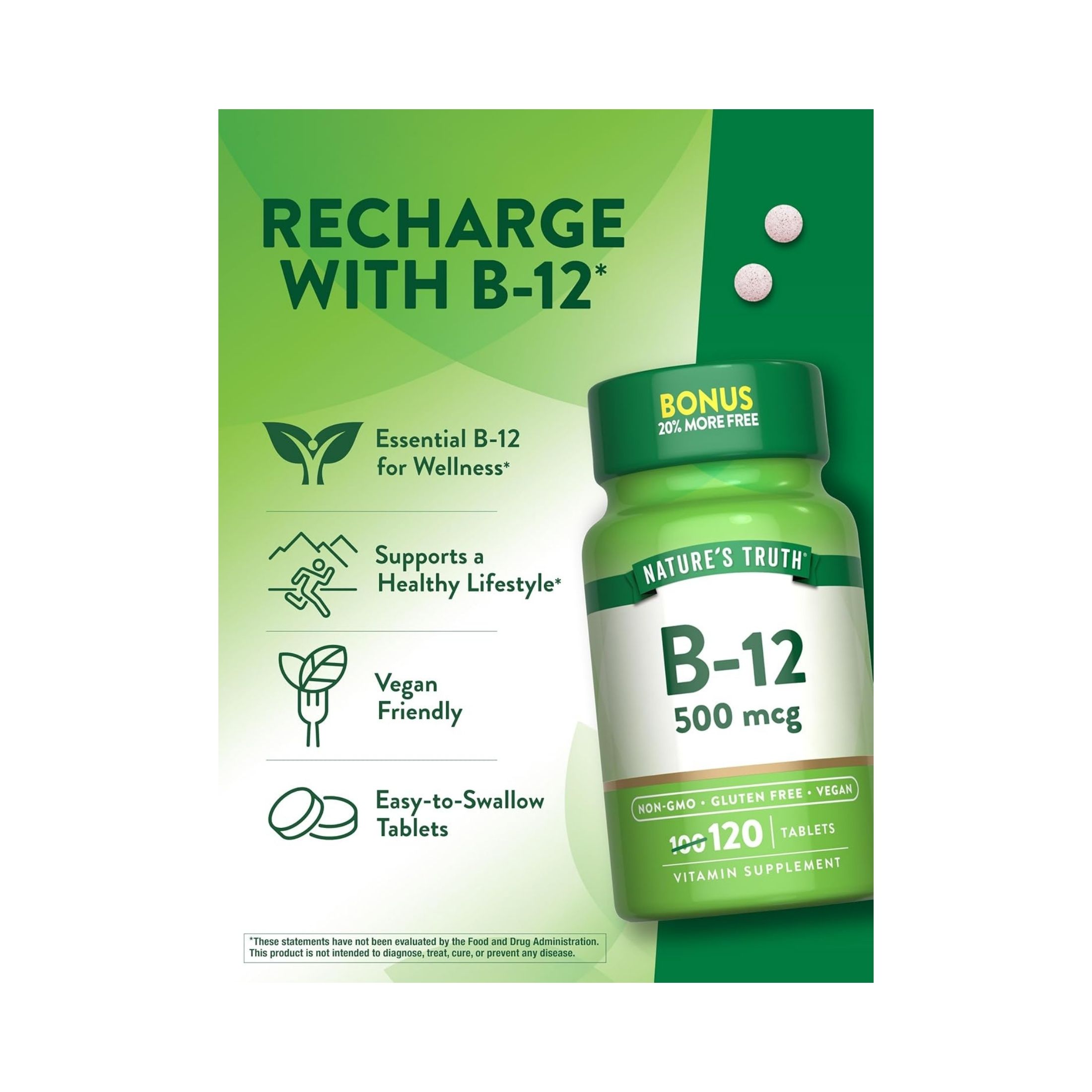 Nature's Truth Vitamin B 12, 500 Mcg, Tablets