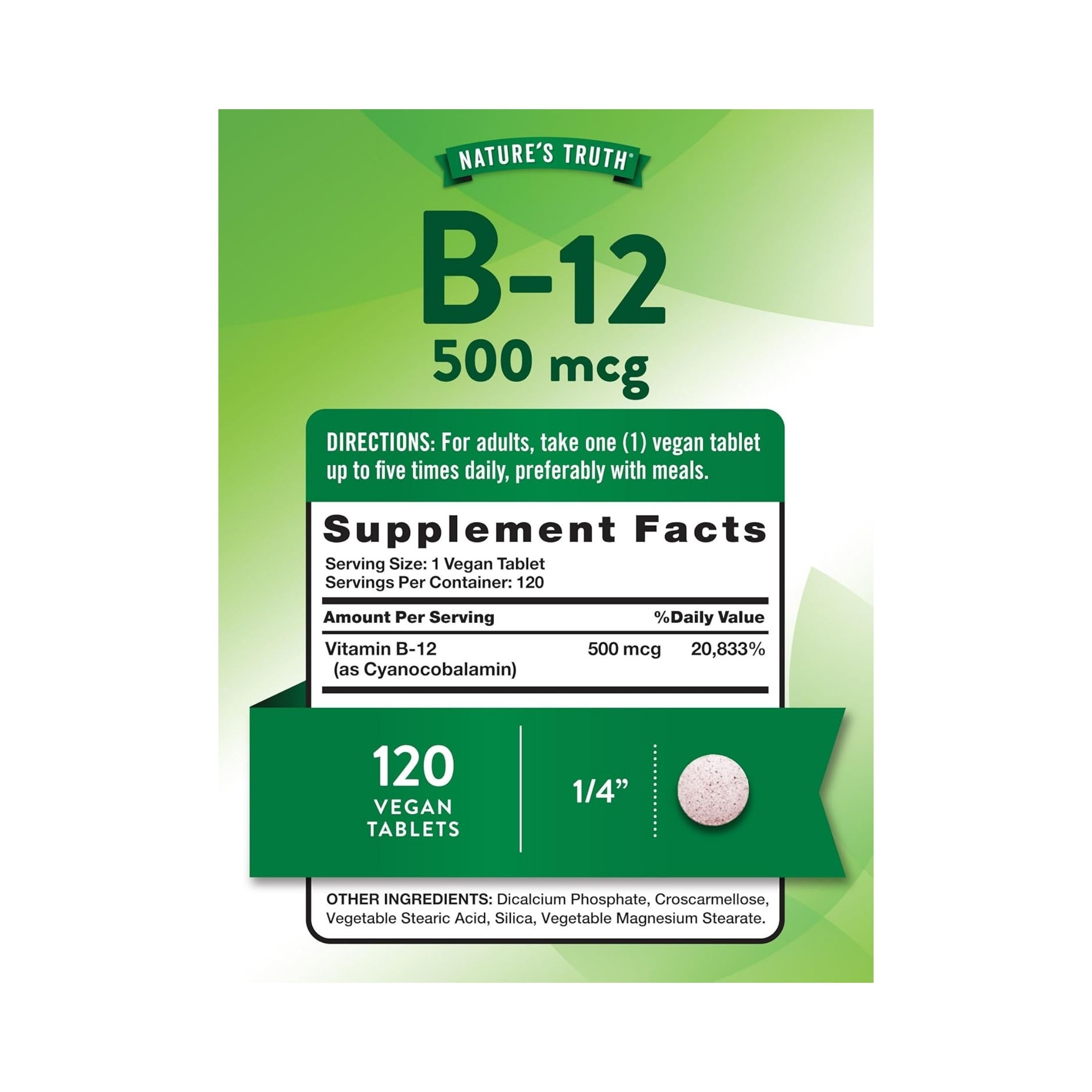 Nature's Truth Vitamin B 12, 500 Mcg, Tablets