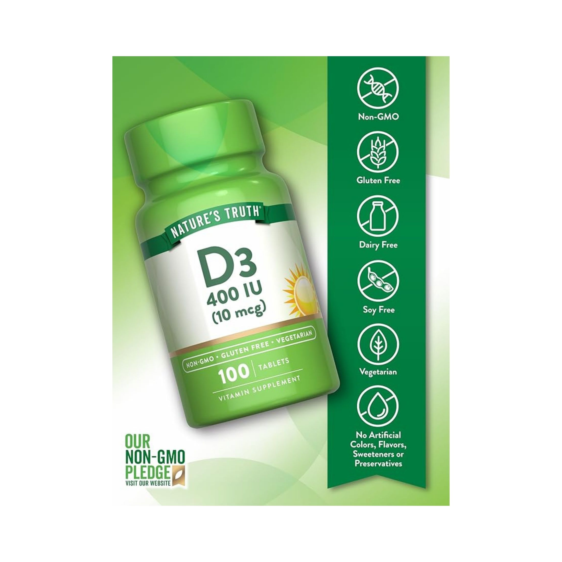 Nature's Truth Vitamin D3 400 IU 10mcg 100 Tablets