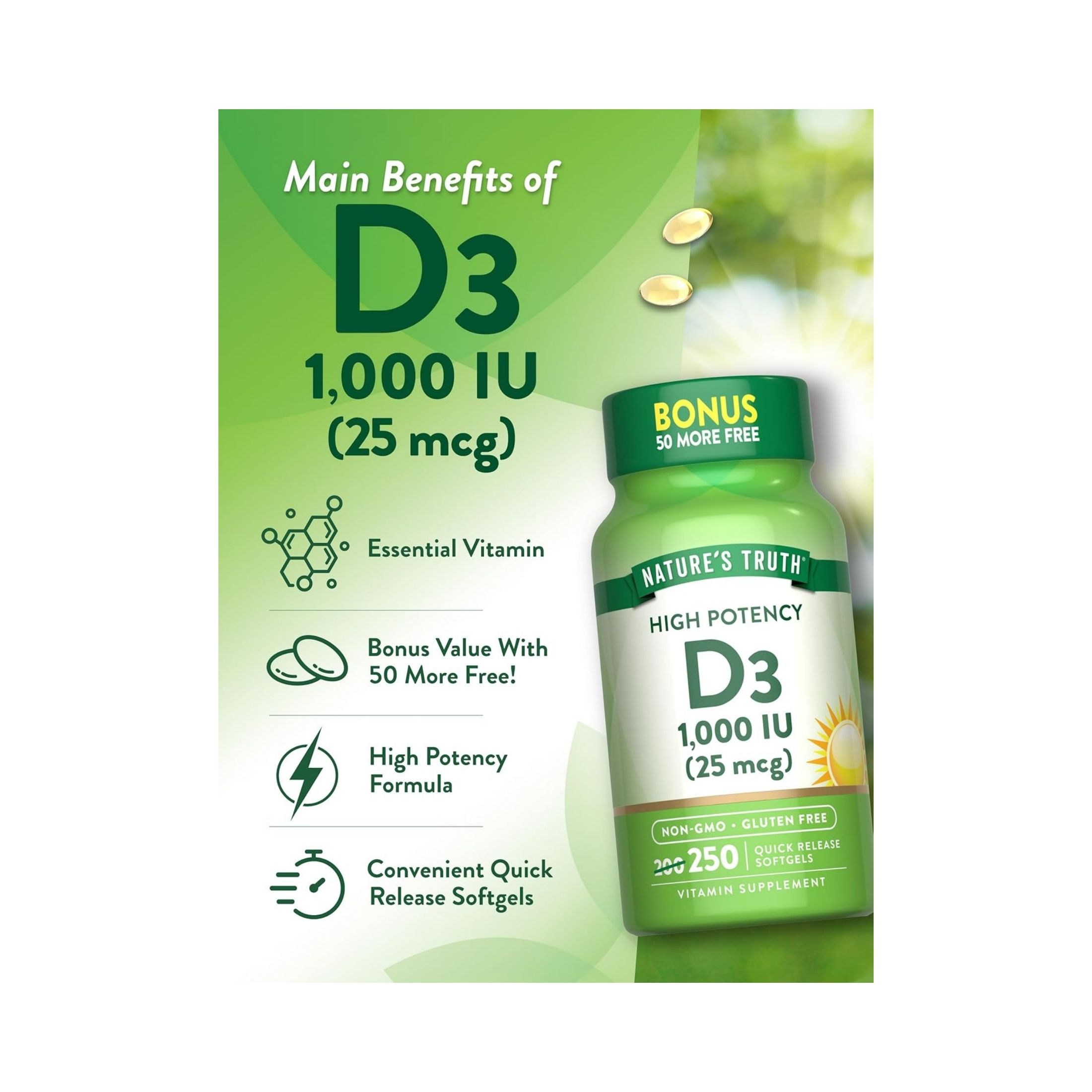 Nature's Truth High Potency Vitamin D3 1,000 IU Softgels