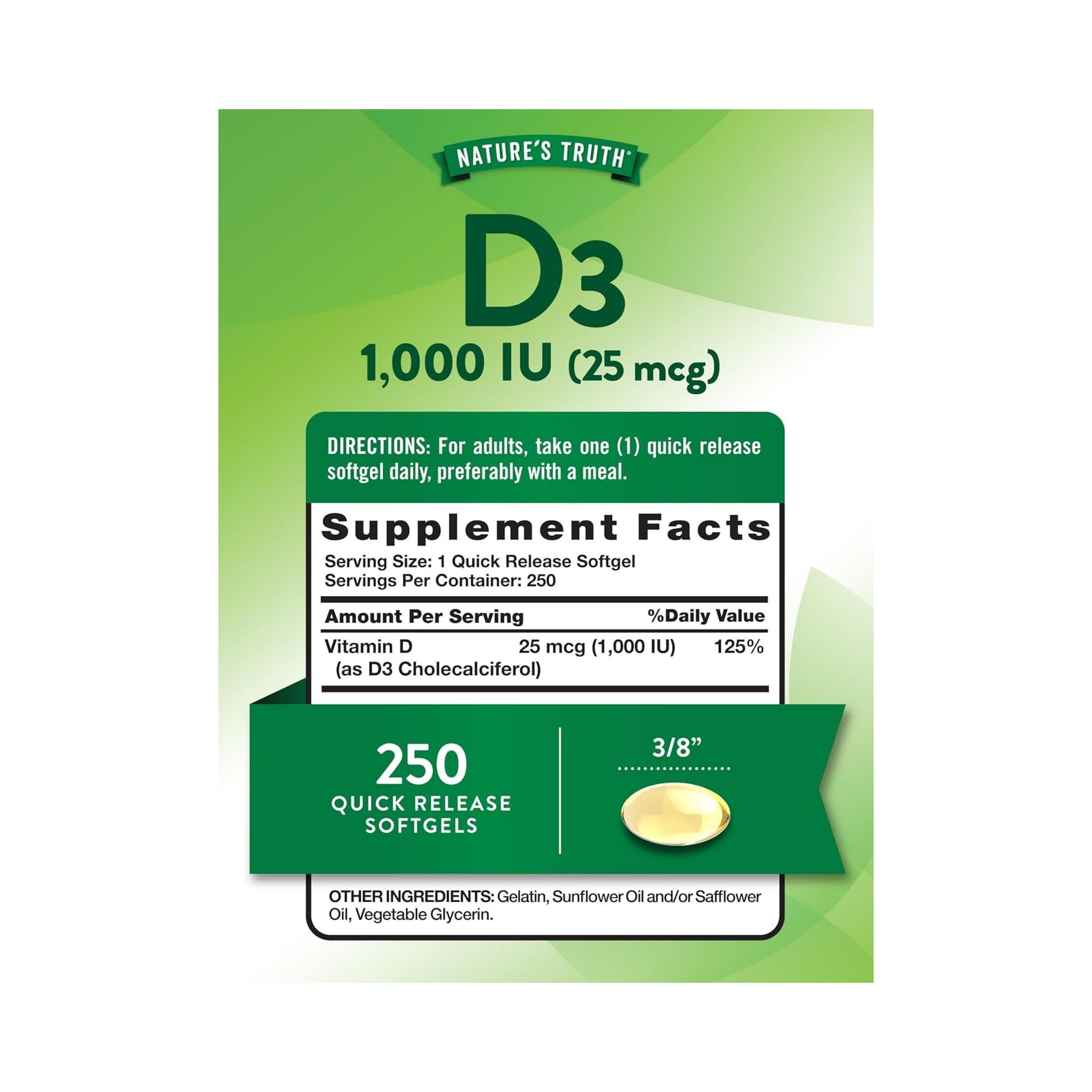 Nature's Truth High Potency Vitamin D3 1,000 IU Softgels