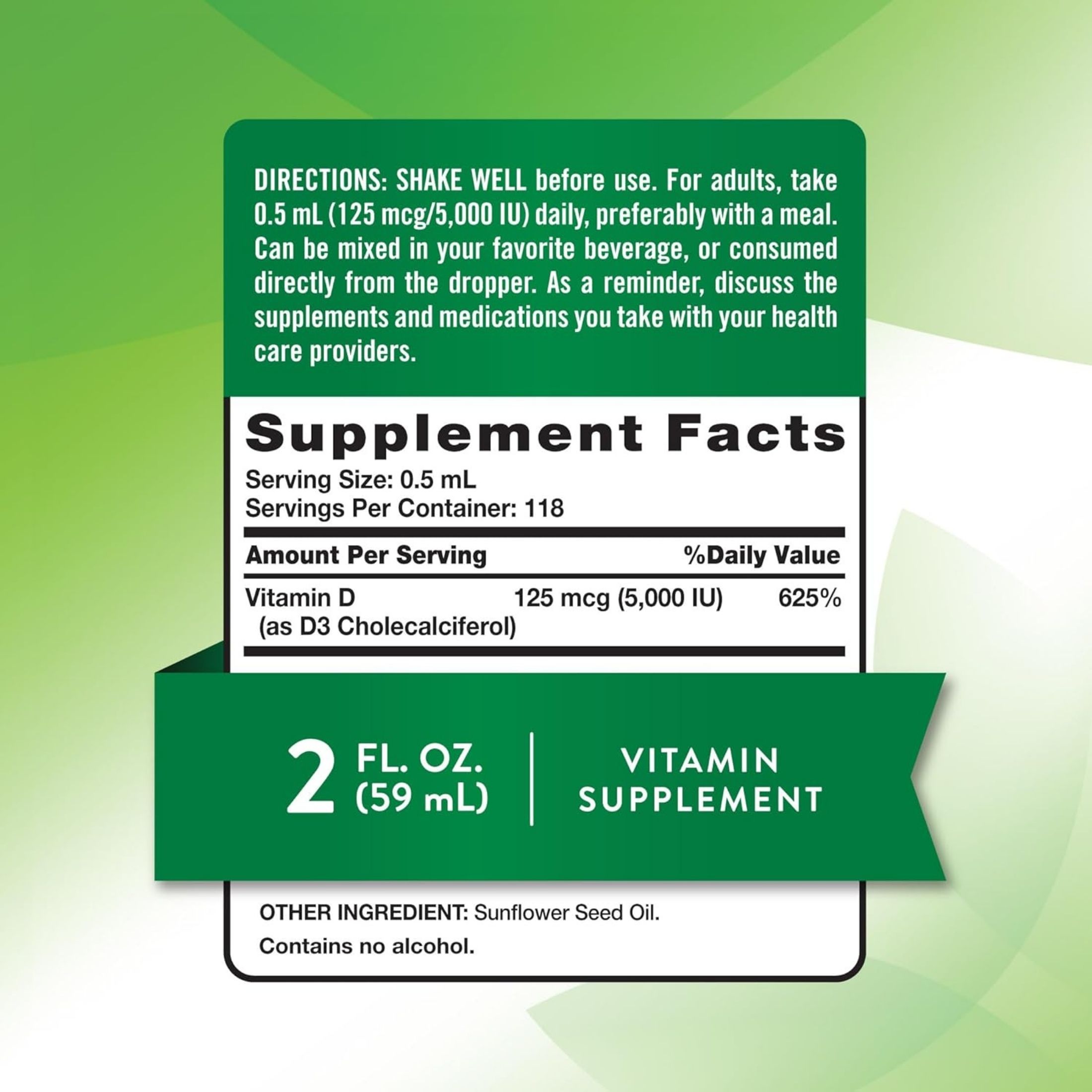 Nature's Truth Vitamin D3, 125 Mcg, Liquid 2 Fl Oz