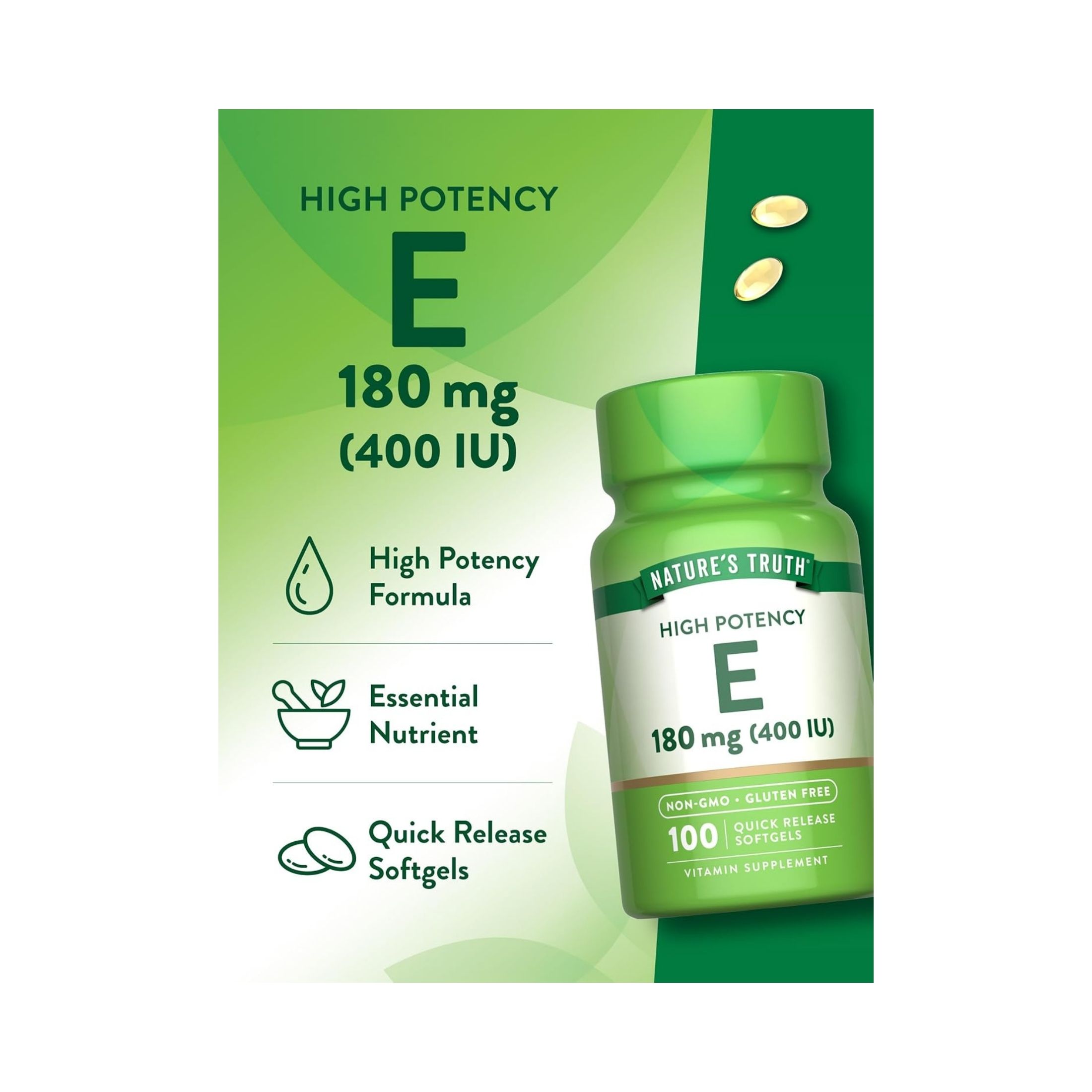Nature's Truth Vitamin High Potency E 200 IU, Softgels
