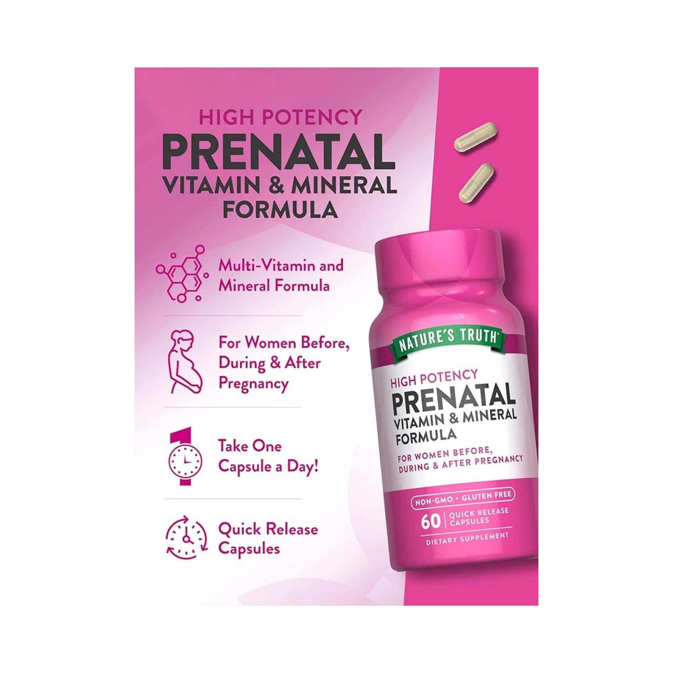 Nature's Truth Prenatal Vitamin & Mineral Formula, High Potency, Capsules