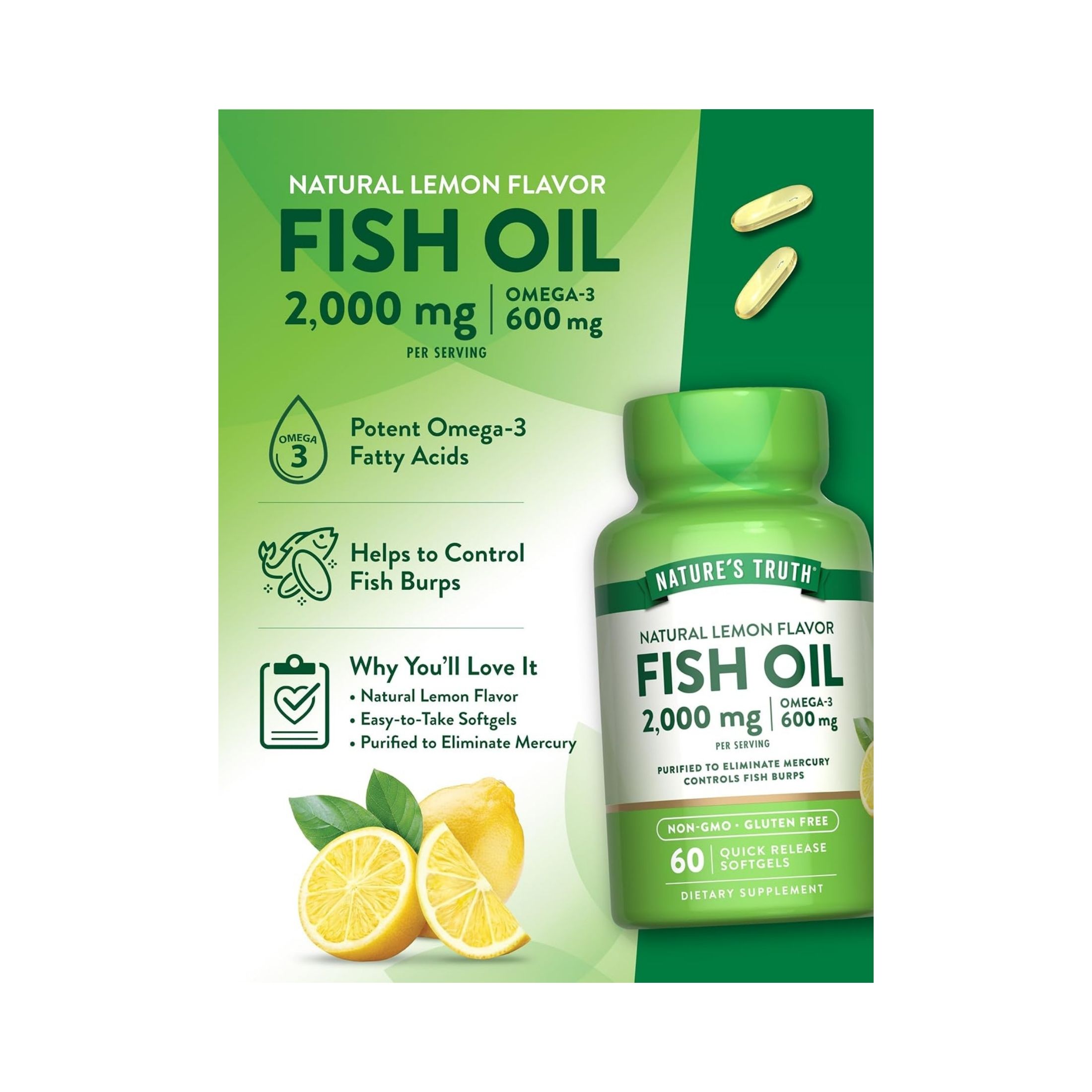 Nature's Truth Natural Lemon Flavor Fish Oil 1,000 Mg