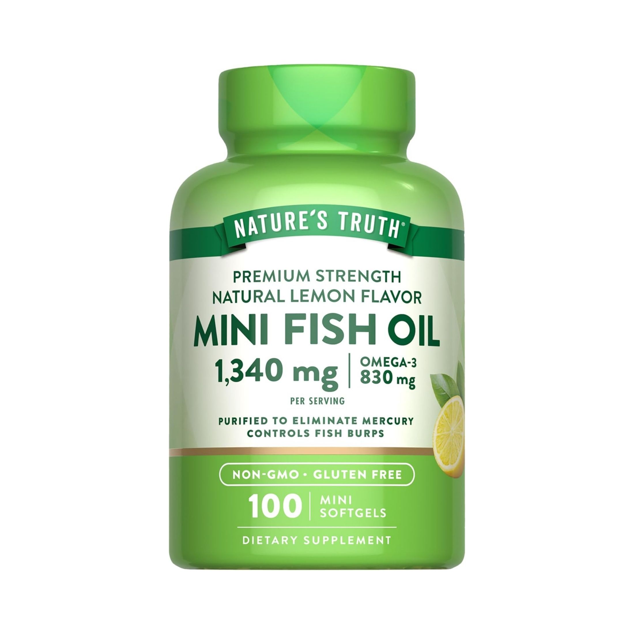 Nature's Truth Mini Fish Oil, Premium Strength, 1340 Mg, Softgels, Natural Lemon Flavor