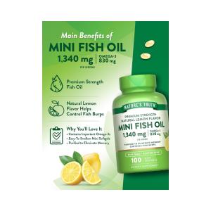 Nature's Truth Mini Fish Oil, Premium Strength, 1340 Mg, Softgels, Natural Lemon Flavor