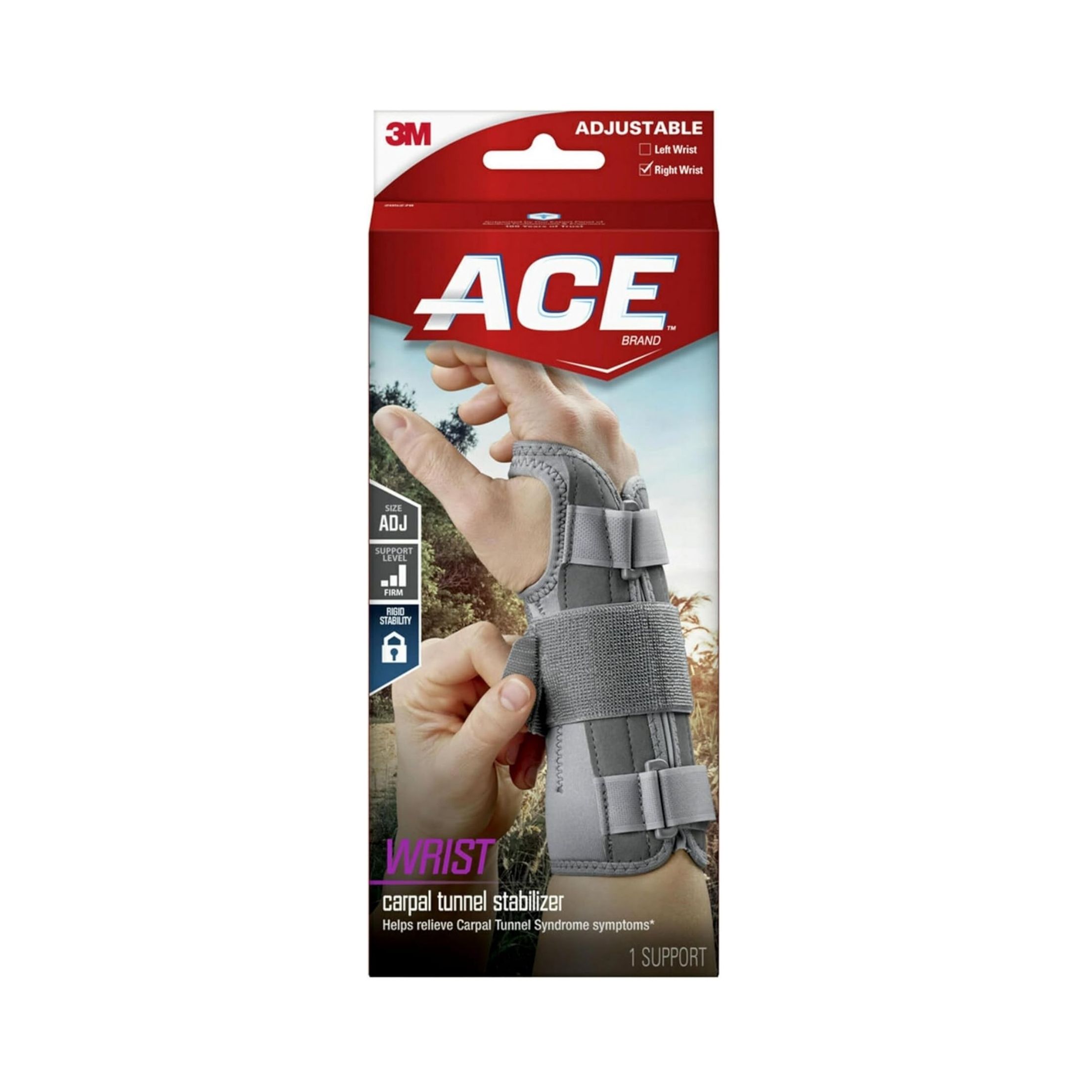 Ace Deluxe Right Wrist Stabilizer Adjustable Brace, Gray