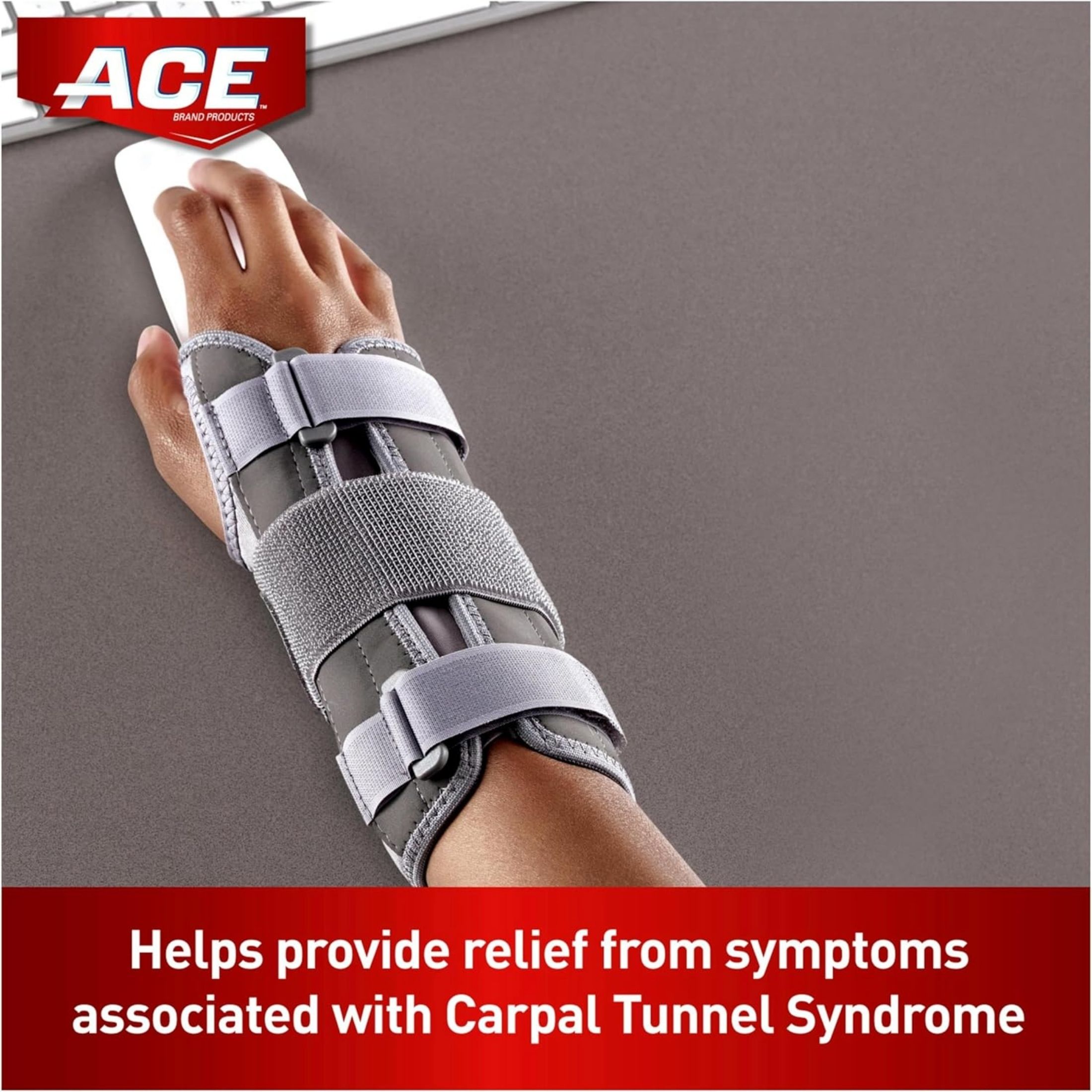 Ace Deluxe Right Wrist Stabilizer Adjustable Brace, Gray