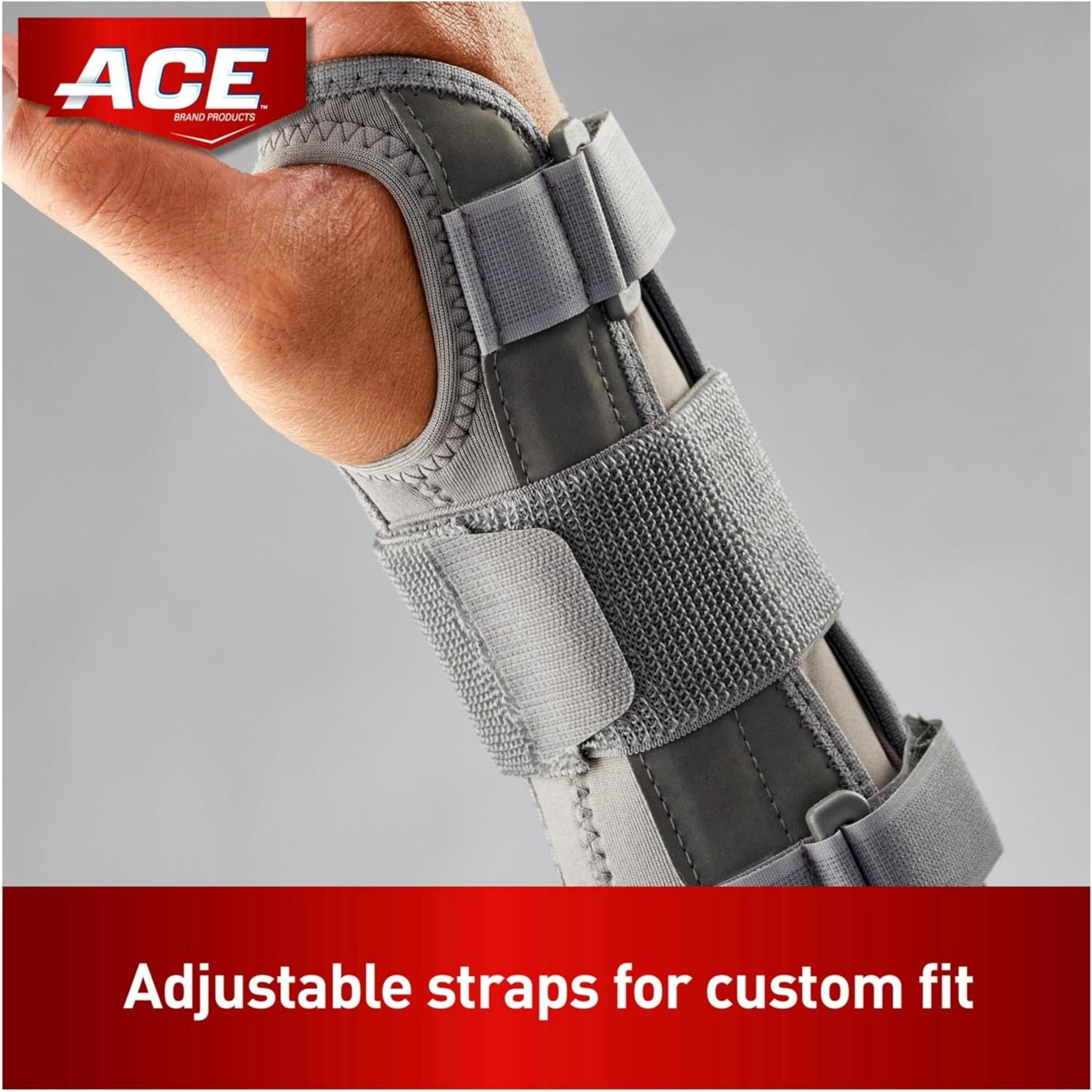 Ace Deluxe Right Wrist Stabilizer Adjustable Brace, Gray