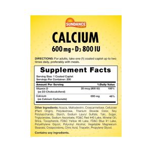 Sundance Vitamins Calcium 600 Mg + D3 800 IU - 60 Caplets