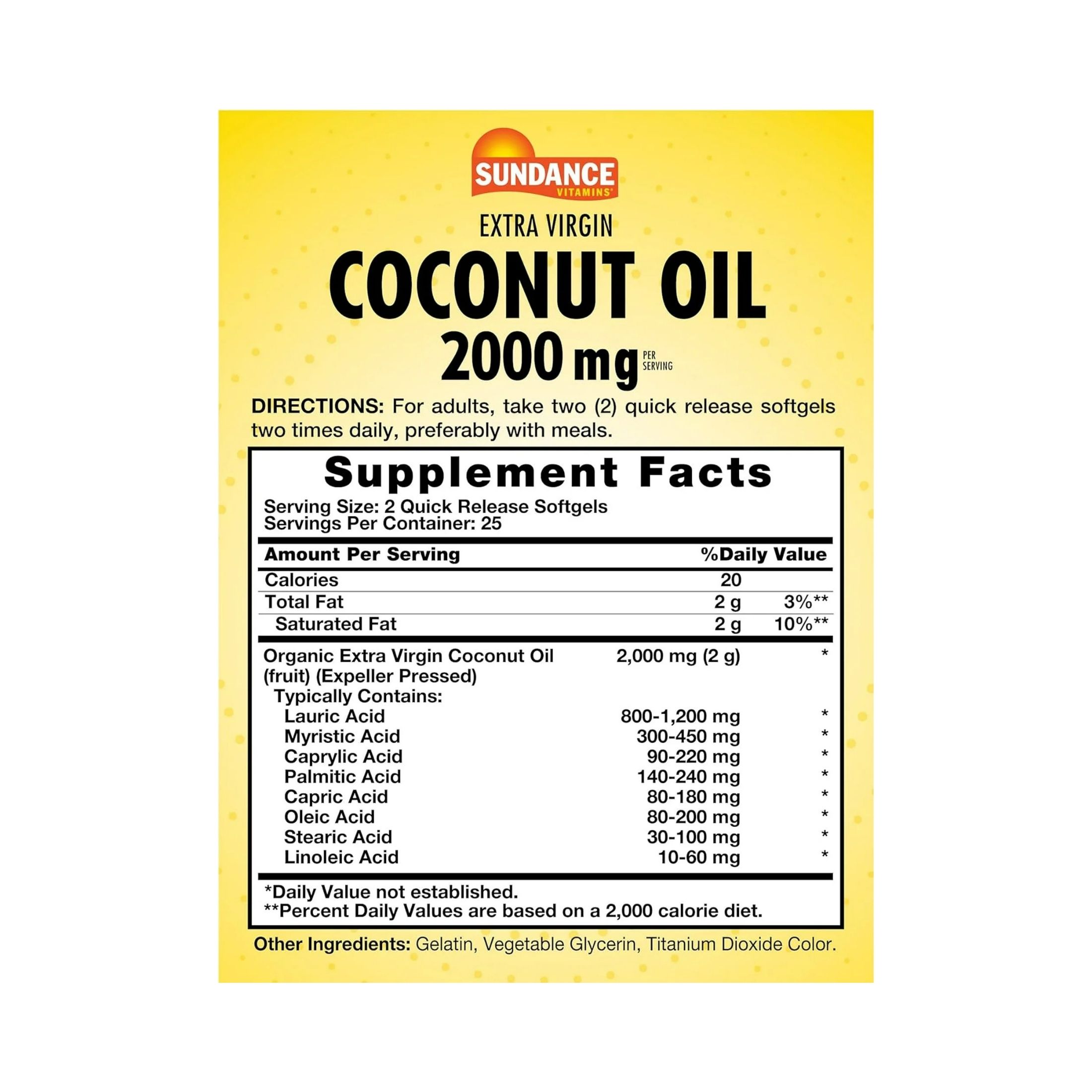 Sundance Organic Coconut Oil Softgels 1000 Mg