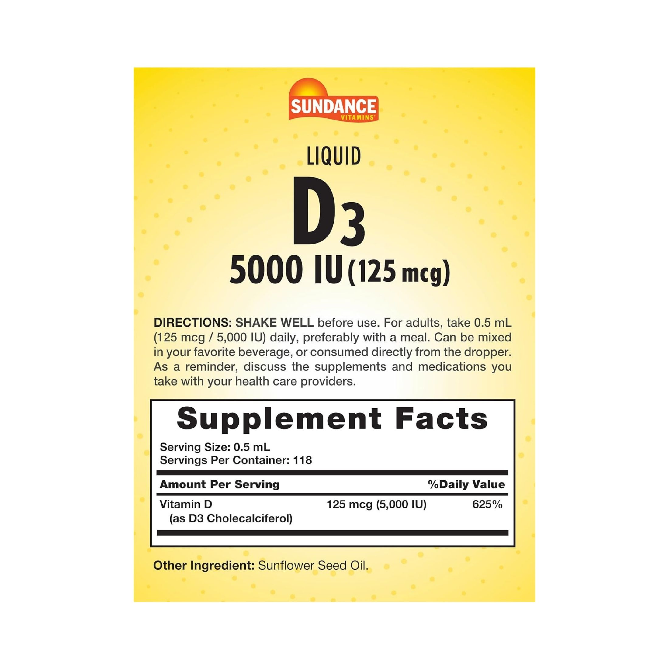 Sundance Vitamin D3 Liquid, 5000 IU, 2 Oz