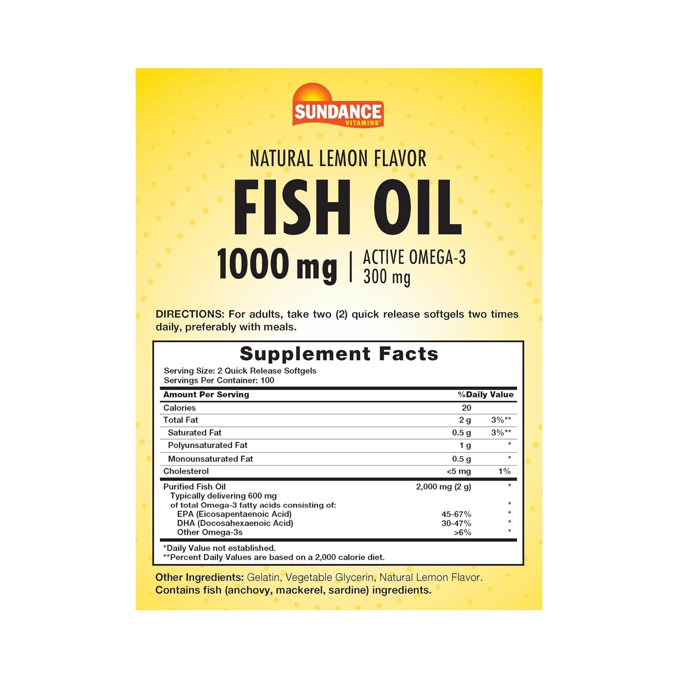 Sundance Vitamins Natural Lemon Fish Oil Omega-3 Softgels 1000 Mg