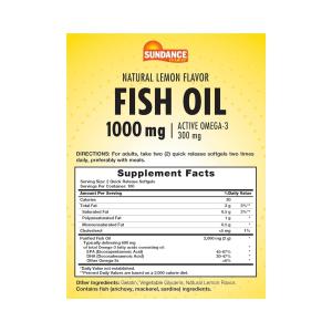 Sundance Vitamins Natural Lemon Fish Oil Omega-3 Softgels 1000 Mg