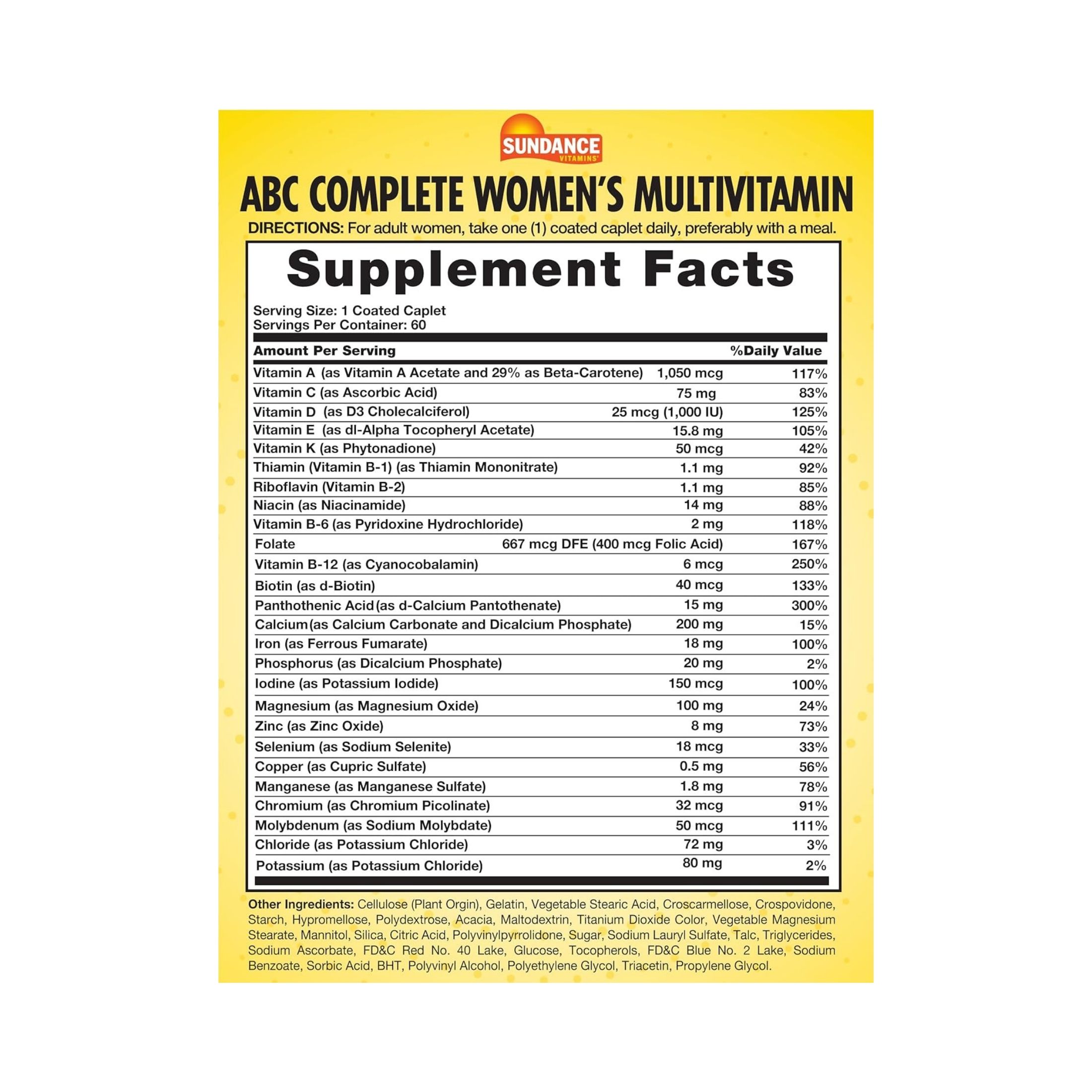 Sundance Vitamins, ABC Complete, Women's Multivitamin & Mineral Formula, 60 Coated Caplets