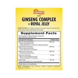 Sundance Vitamins Super Ginseng Complex 800Mg Plus Royal Jelly Capsules