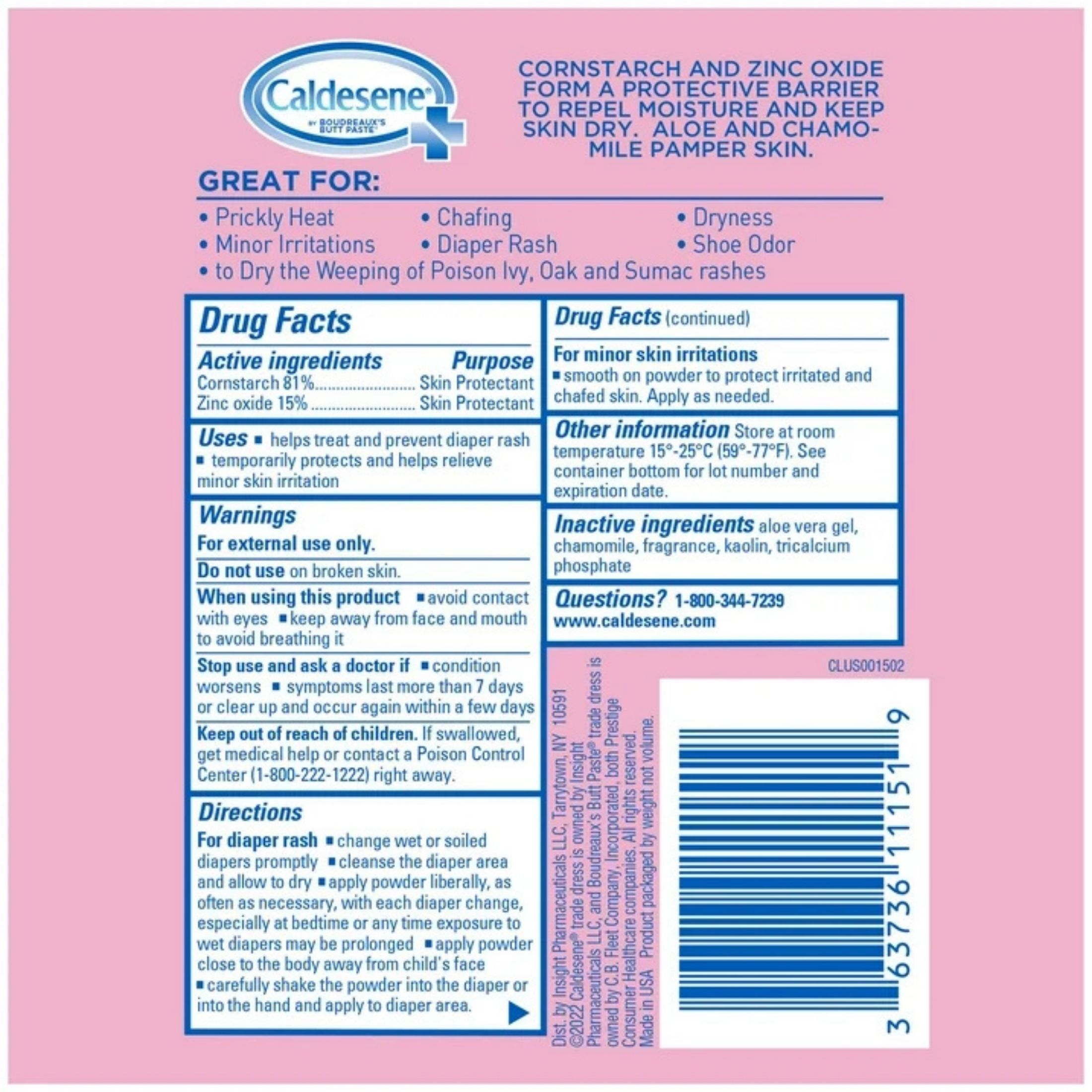 Caldesene Medicated Protecting Powder, Cornstarch & Zinc Oxide, Talc Free, 5Oz