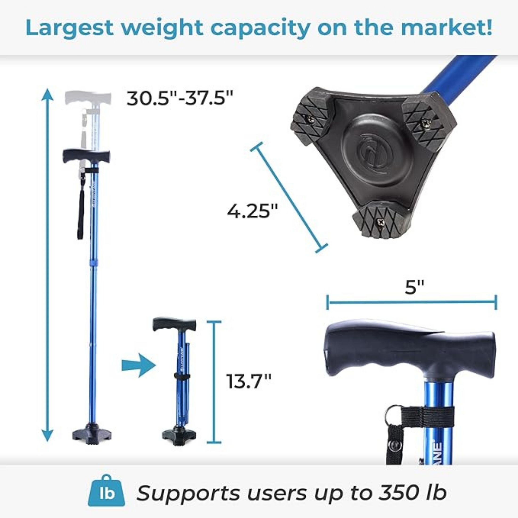 HurryCane Drive Medical Freedom Edition Folding With T Handle, Trailblazer Blue