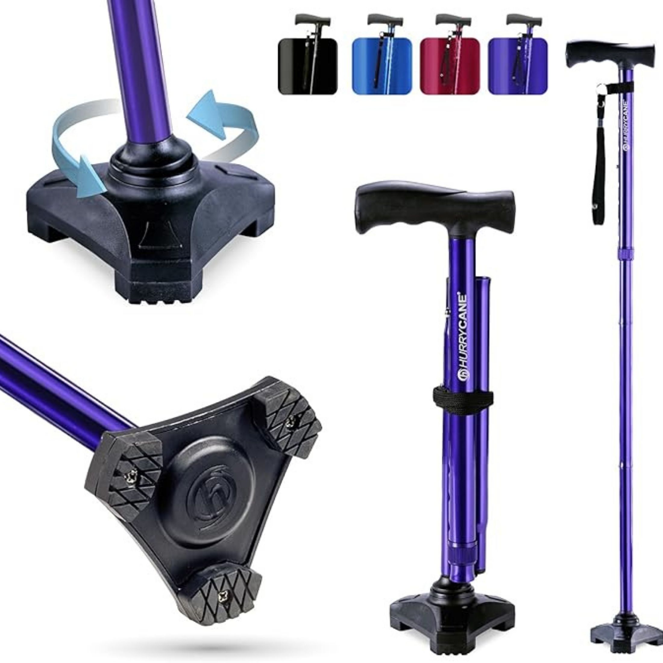 HurryCane Drive Medical Freedom Edition Folding With T Handle, Purple