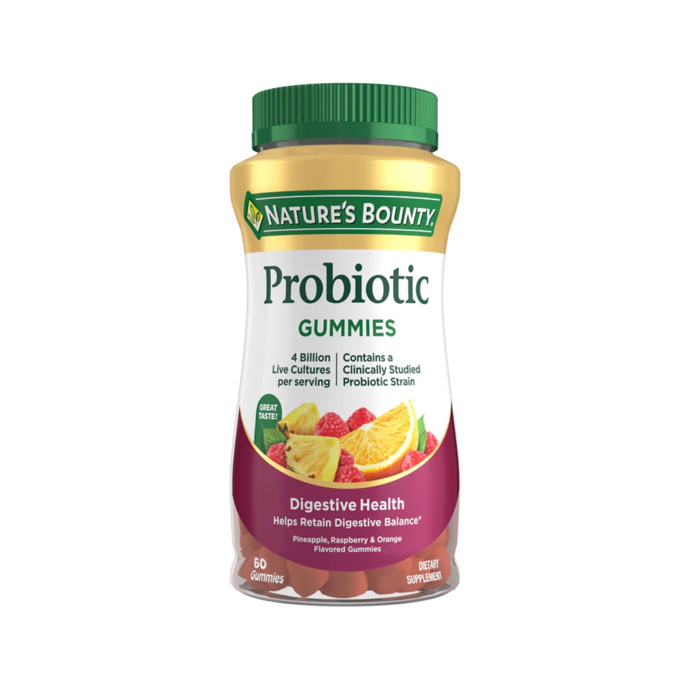 Nature's Bounty Probiotic Gummies Digestive Health Pineapple, Raspberry & Orange Flavored