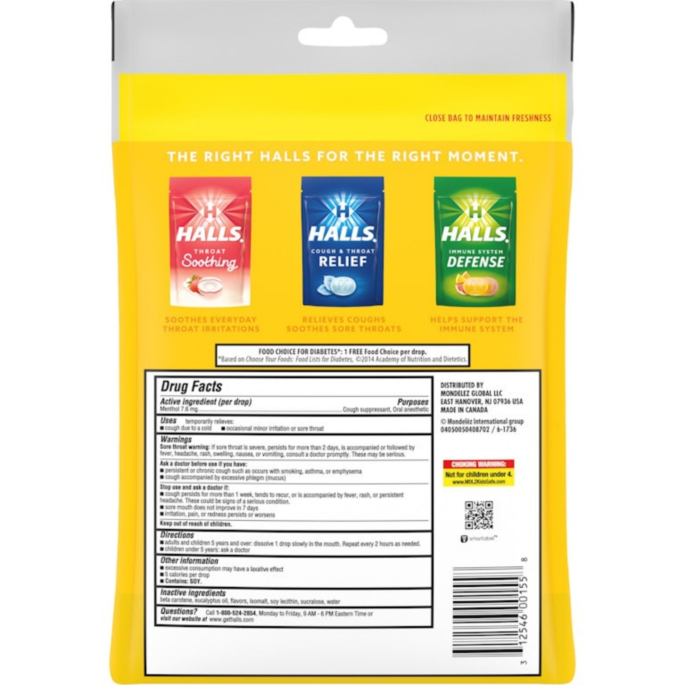 Halls Sugar Free Honey Lemon Flavor Cough & Throat Relief Economy Pack 70 Drops