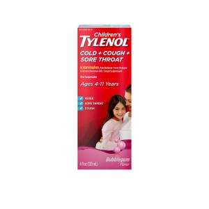 Tylenol Cold + Cough + Sore Throat, Ages 4 11 Years, Bubble Gum Flavor 4 Fl Oz