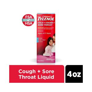 Tylenol Cold + Cough + Sore Throat, Ages 4 11 Years, Bubble Gum Flavor 4 Fl Oz