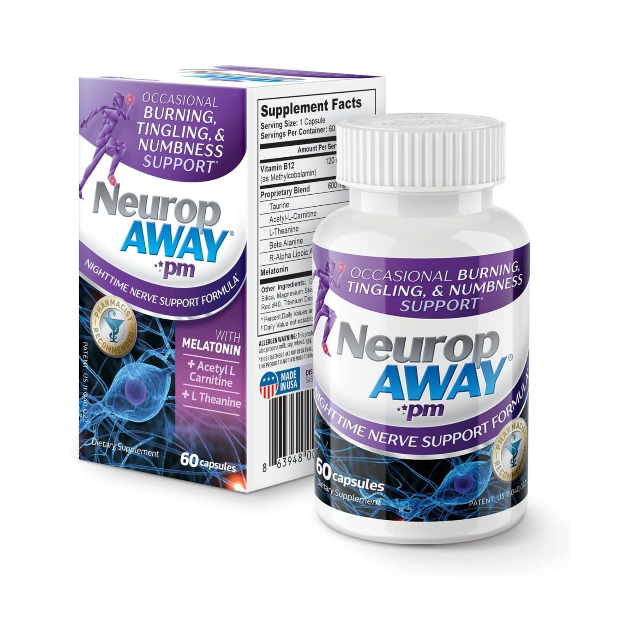 NeuropAWAY PM Nighttime Nerve Support Formula Capsules