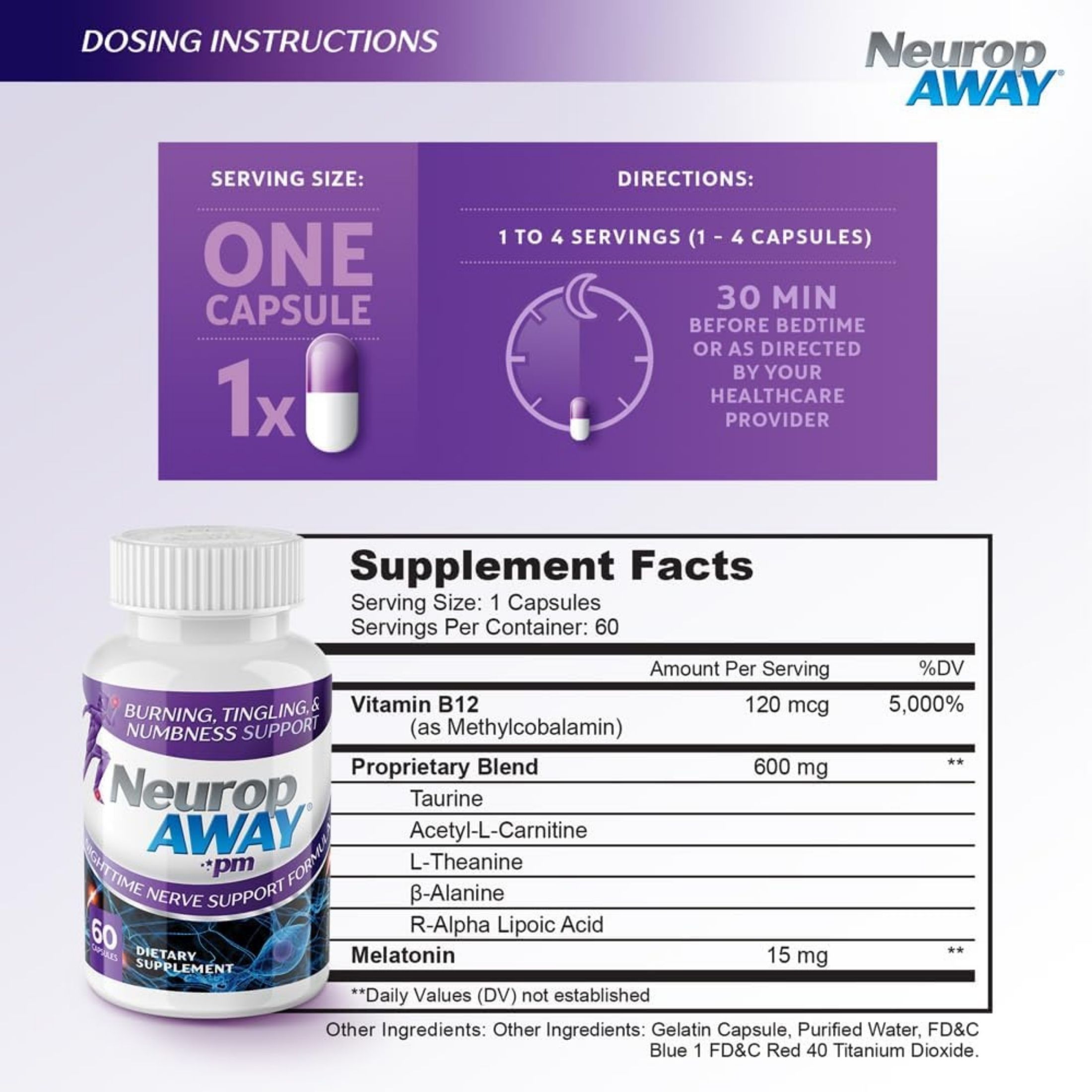 NeuropAWAY PM Nighttime Nerve Support Formula Capsules