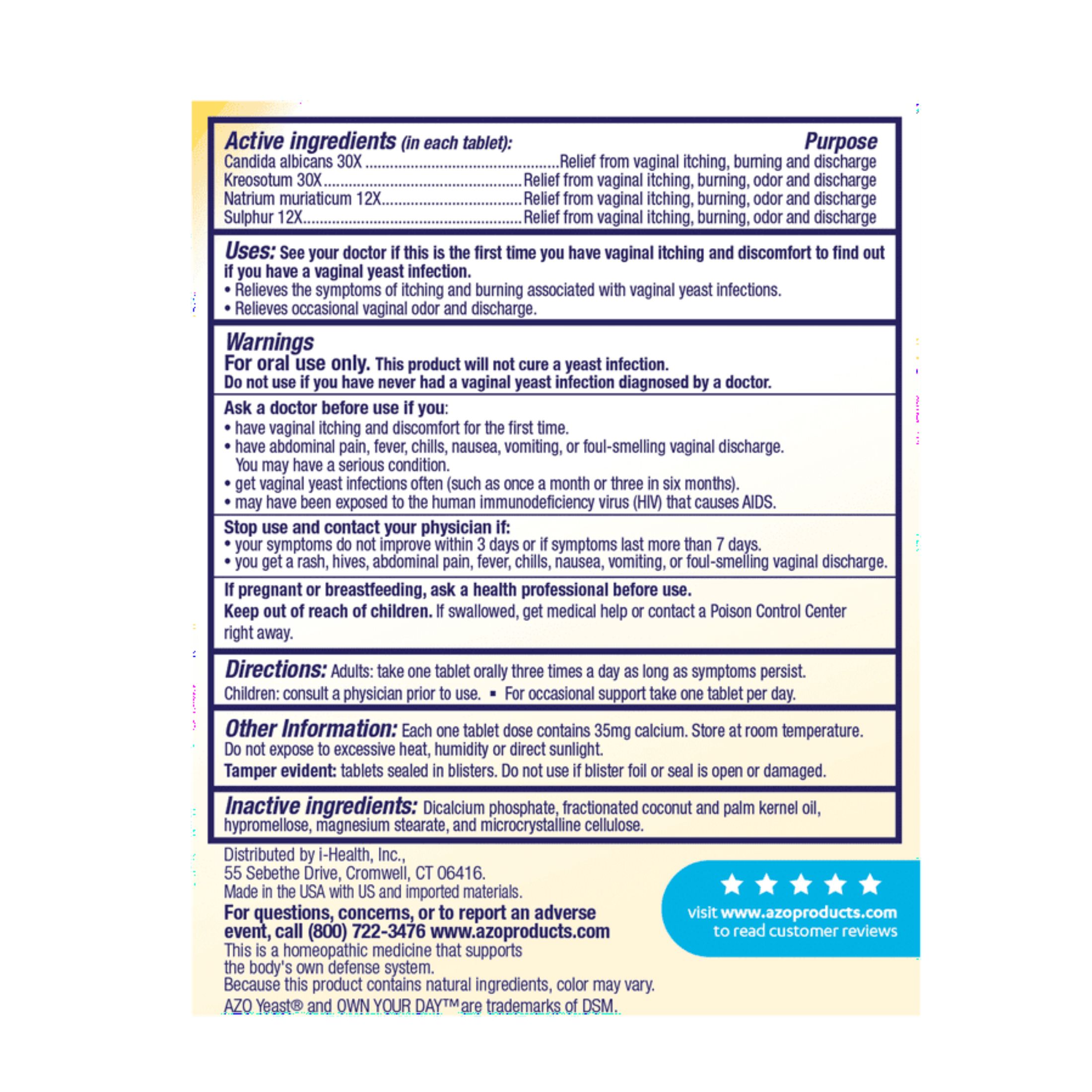 Azo Multi Symptom Formula Yeast Plus Dual Relief Tablets