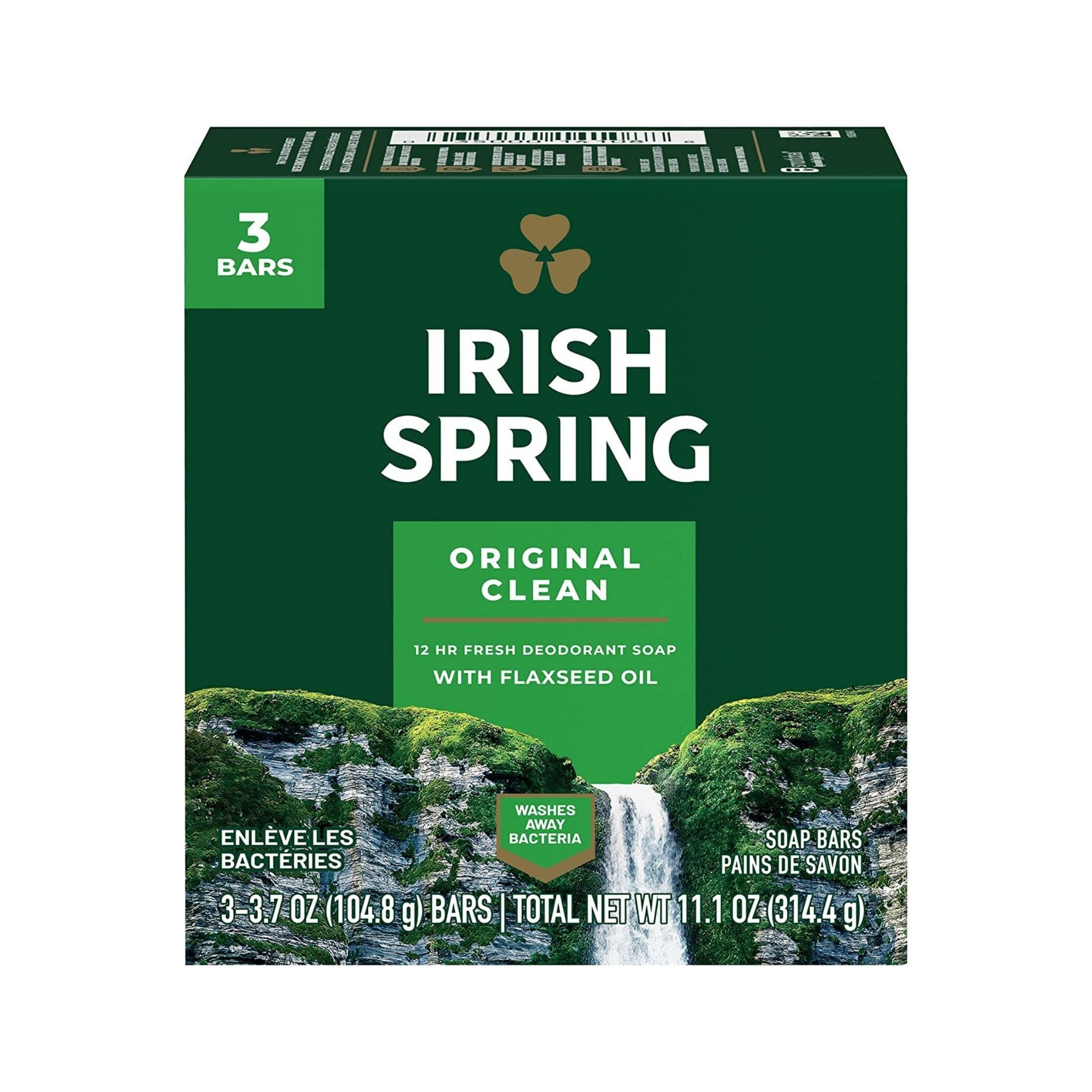 Irish Spring Original Clean Deodorant Bar Soap For Men, 3.7 Oz, 3 Pack