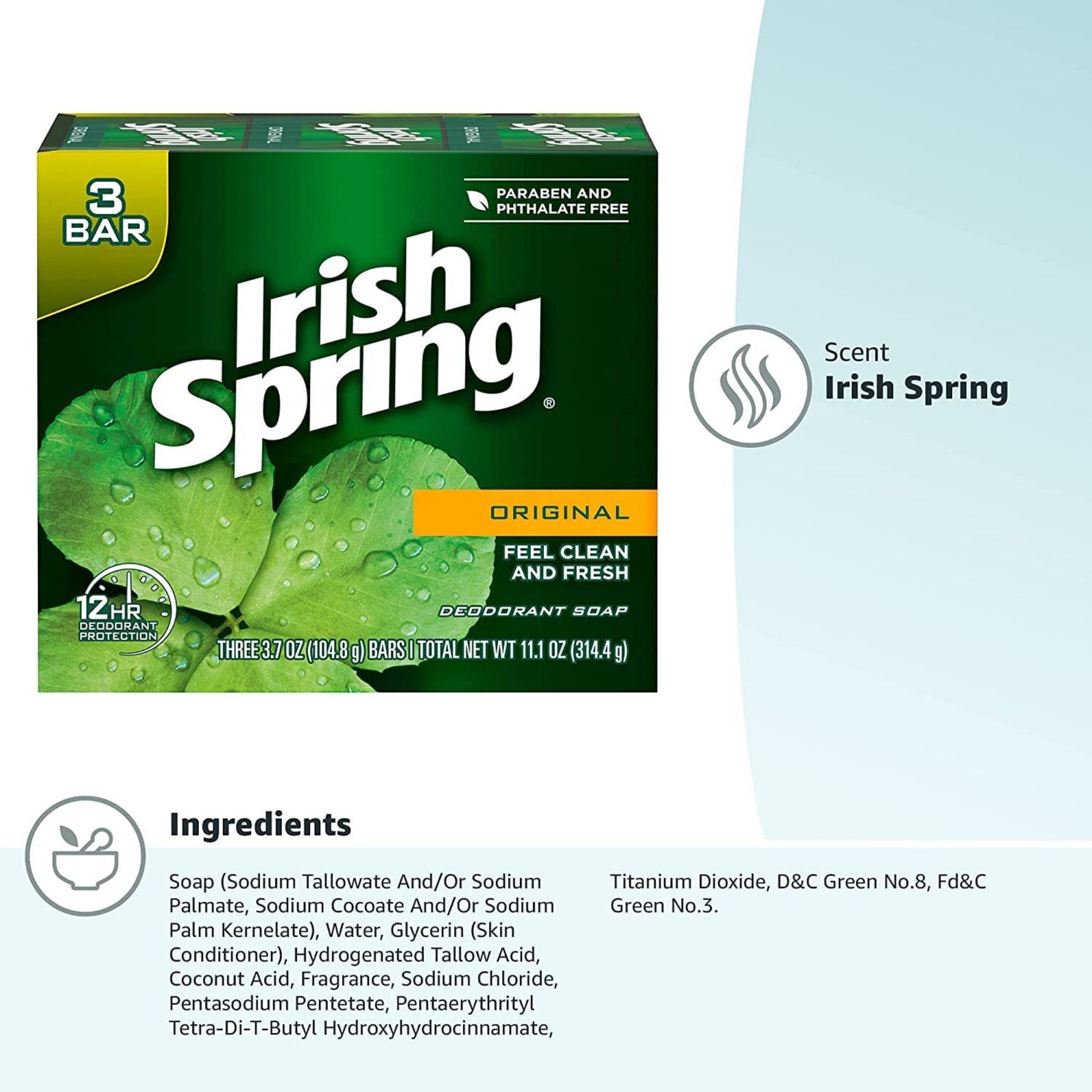 Irish Spring Original Clean Deodorant Bar Soap For Men, 3.7 Oz, 3 Pack