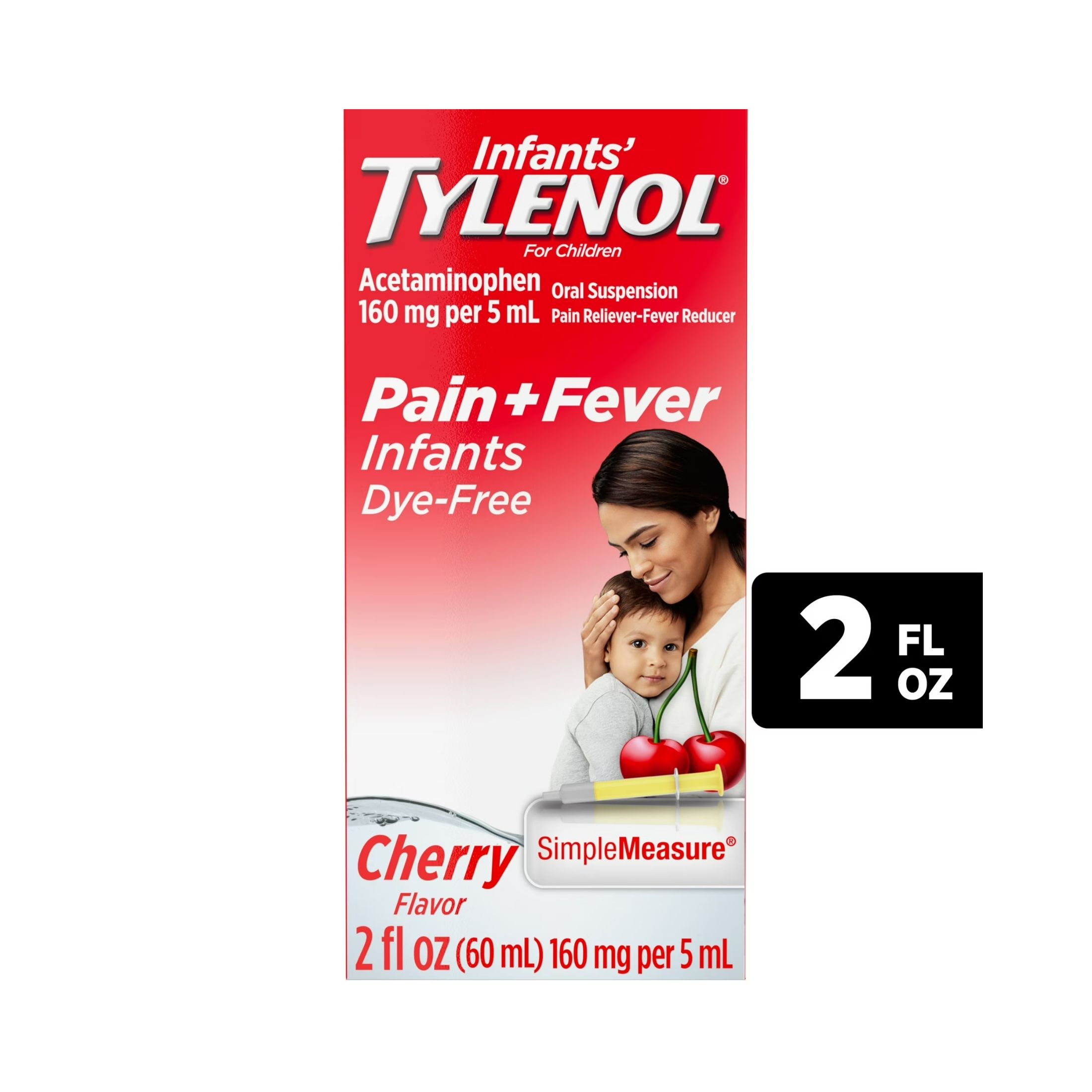 Tylenol Infants' Cherry Flavor Acetaminophen Pain + Fever Oral Suspension, 160 Mg, 2 Fl Oz