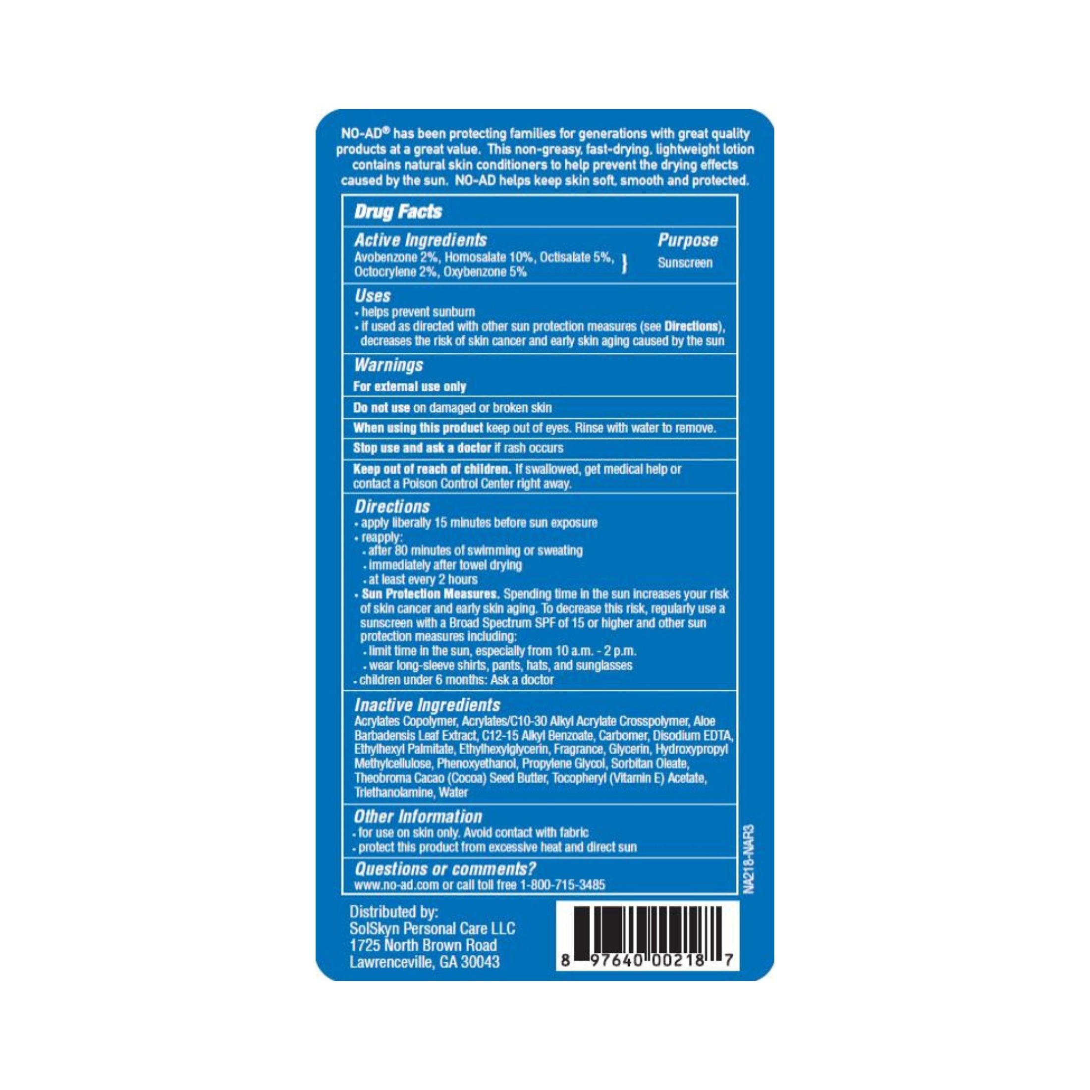 No-Ad Sunscreen Lotion SPF 45 -- 16 Fl Oz