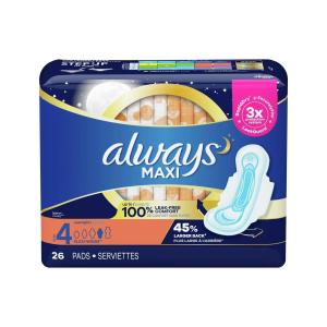 Always Maxi Pads With Wings Overnight Absorbency Size 4 Unscented