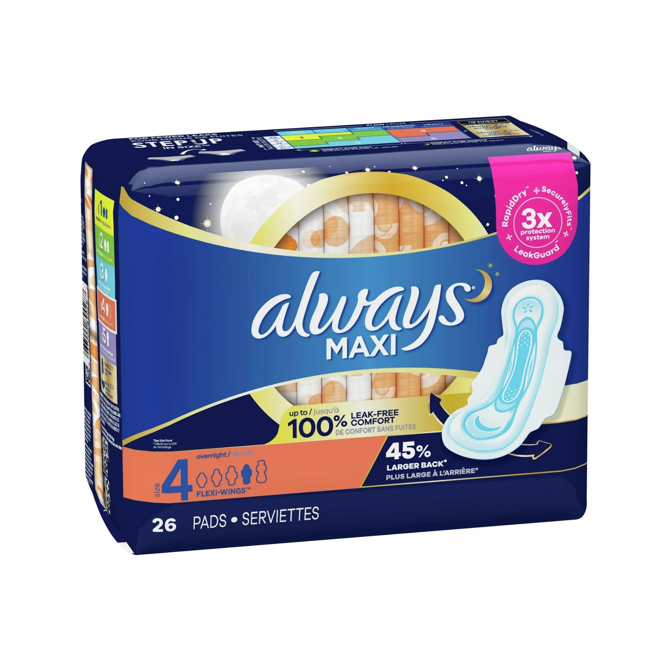 Always Maxi Pads With Wings Overnight Absorbency Size 4 Unscented