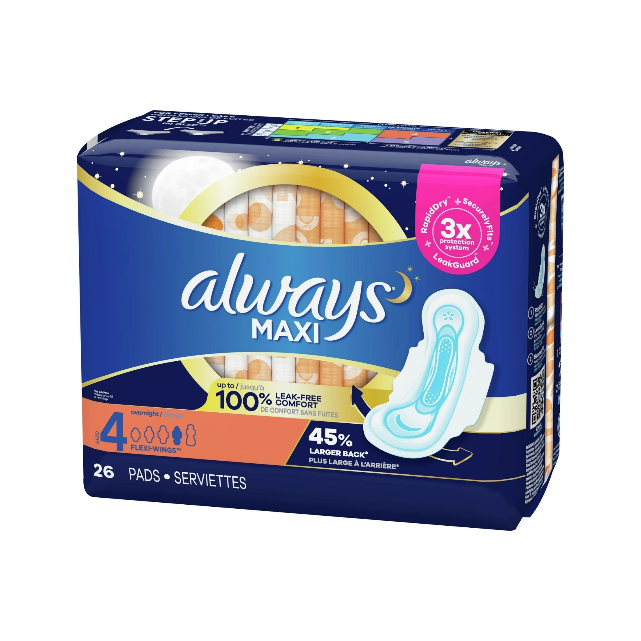 Always Maxi Pads With Wings Overnight Absorbency Size 4 Unscented