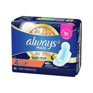 Always Maxi Pads With Wings Overnight Absorbency Size 4 Unscented