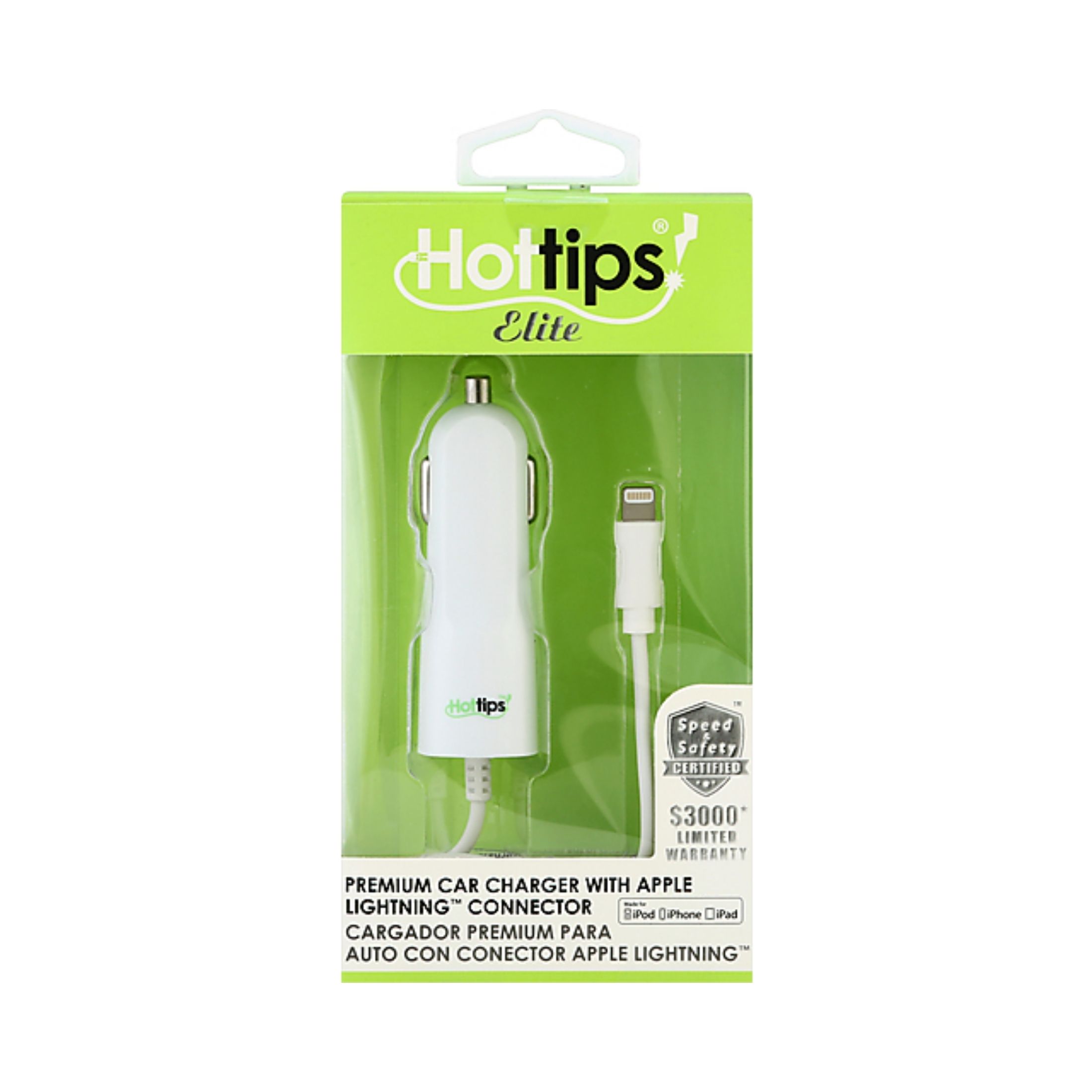 Hottips Elite Car Charger, Premium, With Apple Lightning Connector