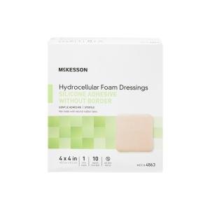 McKesson Silicone Foam Dressing 4 X 4 Inch Square Silicone Gel Adhesive Without Border Sterile, 1 Sterile